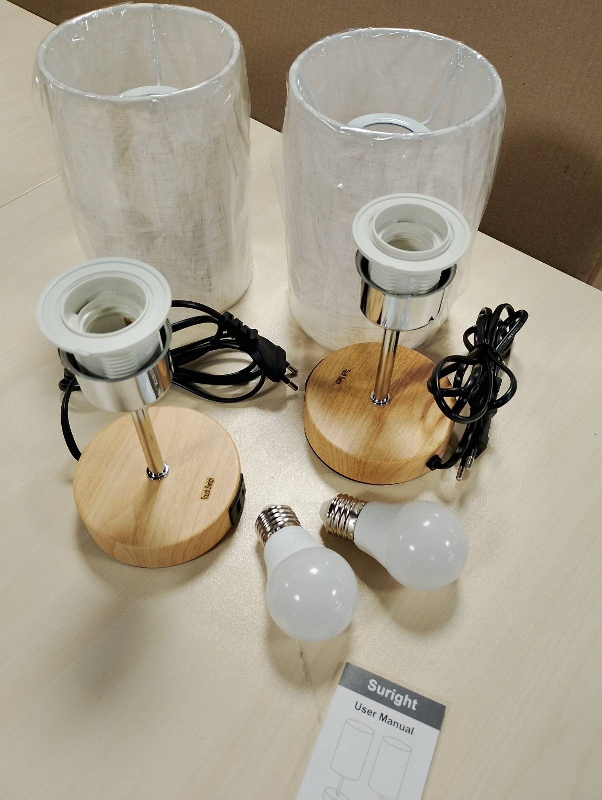 183714 - Set LLAMBASH NATE SURIGHT TOUCH me 2 Porta Karikimi USB-A + USB-C, Errësim në 3 Drejtime, Perde prej Liri, Llambë të Vogla Tavoline për Dhomë Gjumi, Dhomë Ndenjeje, Hotel (Përfshihet Llamba)