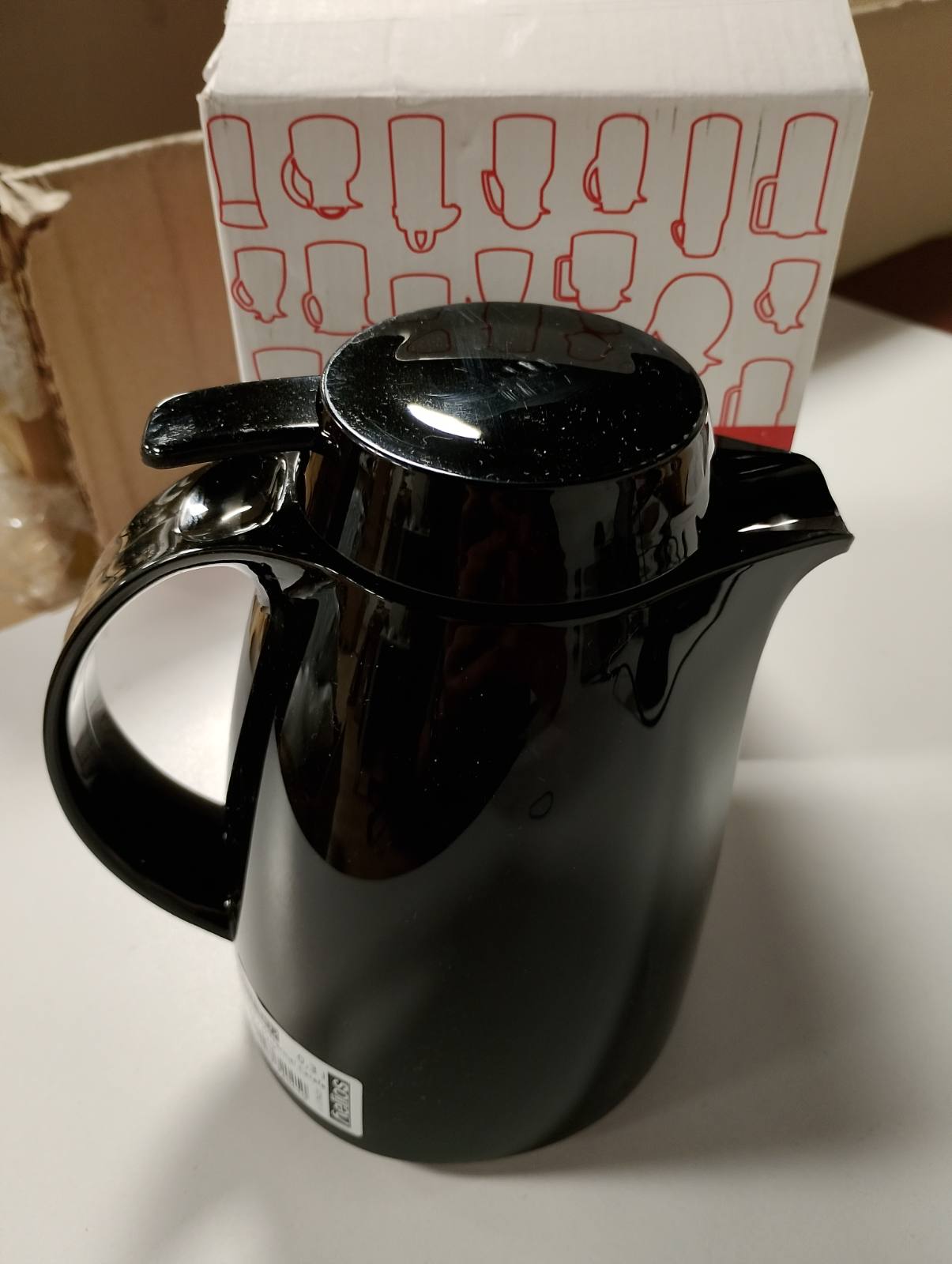 197163 - HELIOS Servitherm Termos, Shishe e Zezë, Kapaciteti 0.3L - Mban Pijet e Nxehta dhe të Ftohta për 6 Orë - Funksionim me Një Dorë - Përshtatshëm për Kafe dhe Çaj