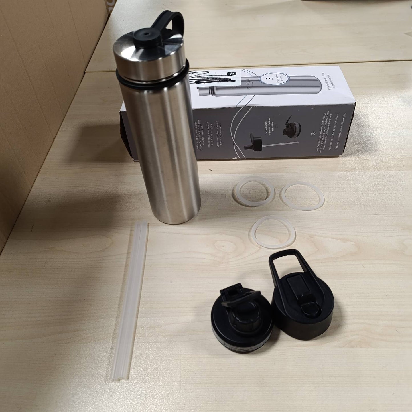 215553 - ACTIVE FLASK Shishe uji e izoluar prej çeliku inox 1L/500ml, pa BPA + kashtë (3 kapakë) | Shishe uji e izoluar prej çeliku inox, termos i ripërdorshëm | Kamping, çiklizëm, sport, vrapim, ecje në natyrë, fëmijë, kafene, çaj
