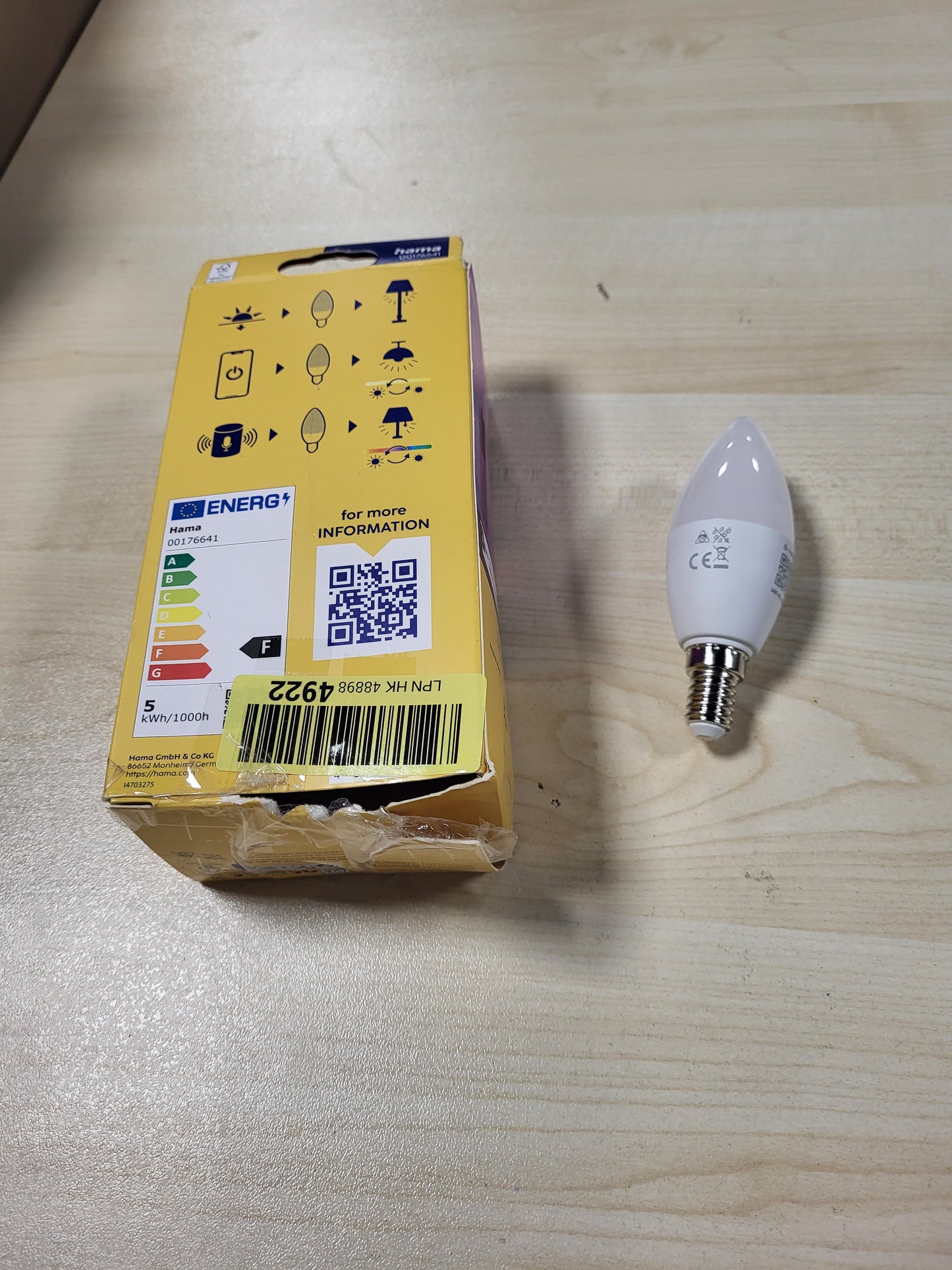 228929 - HAMA Llambë inteligjente E14 (4.9W, llambë inteligjente RGB dhe e bardhë, në formë qiriri, llambë Wi-Fi me errësim, e pajtueshme me p.sh. Alexa, Google Assistant, Apple Home, SmartThings)