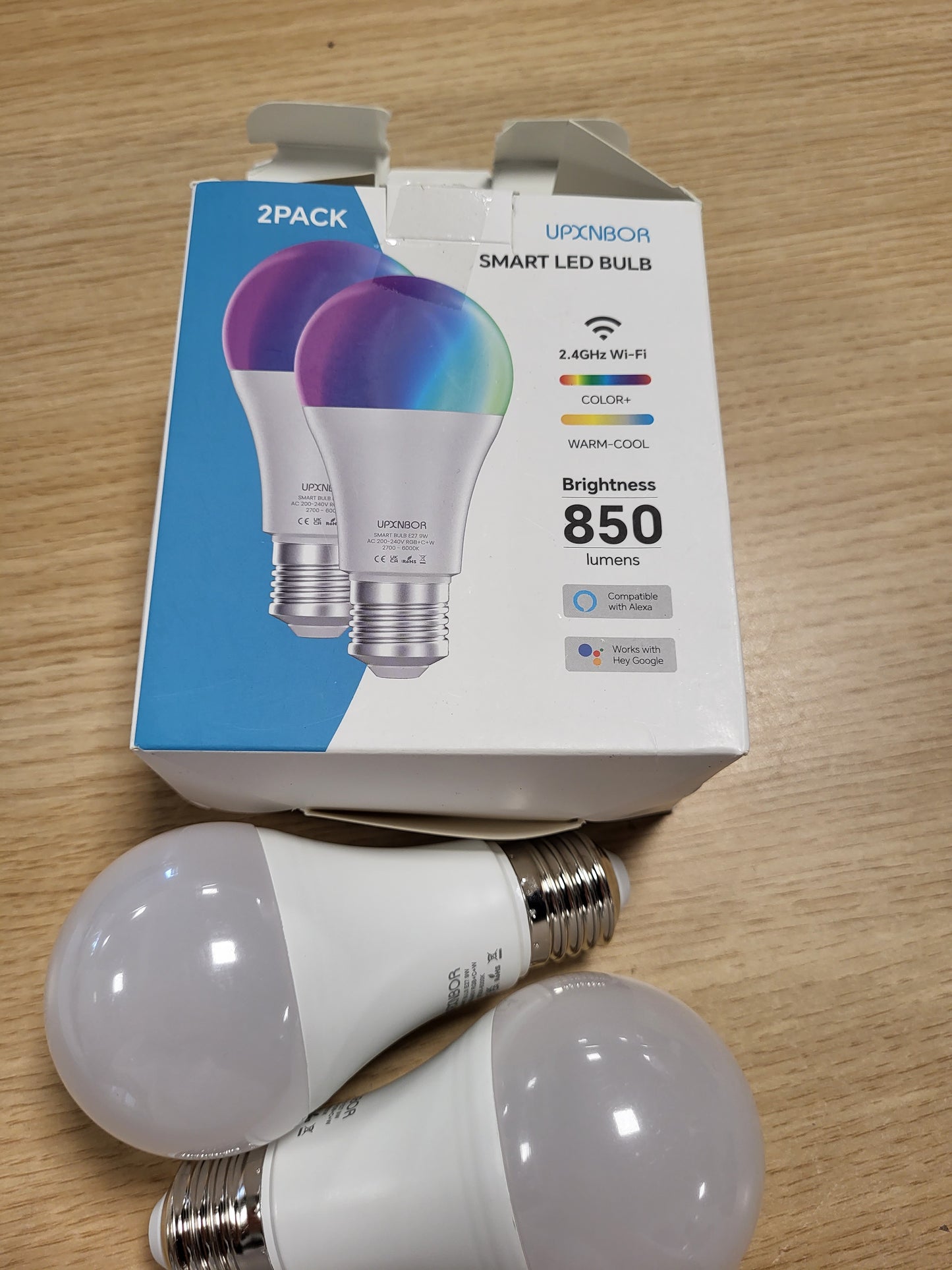 229092 - UPXNBOR Llambë inteligjente E27, Llambë LED WiFi RGBWW 850LM, Aksesor Alexa, i pajtueshëm me Alexa dhe Asistentin Google, 2.4GHz, Pako me 2