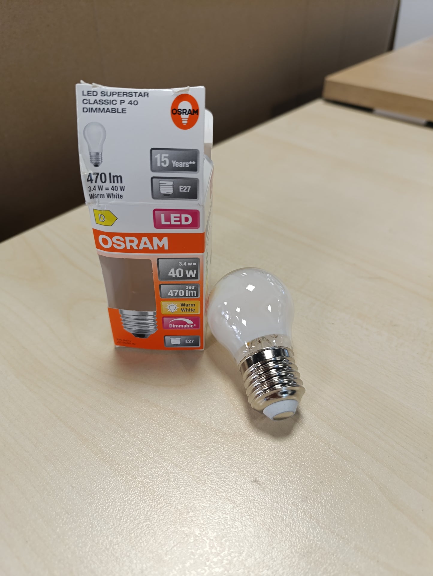 258079 - OSRAM - LED Retrofit CLASSIC P DIM, Llambë LED, Qelq, Mat, 3.4 W, 470 lm, 2700 K, Dimmbar, CRI 80
