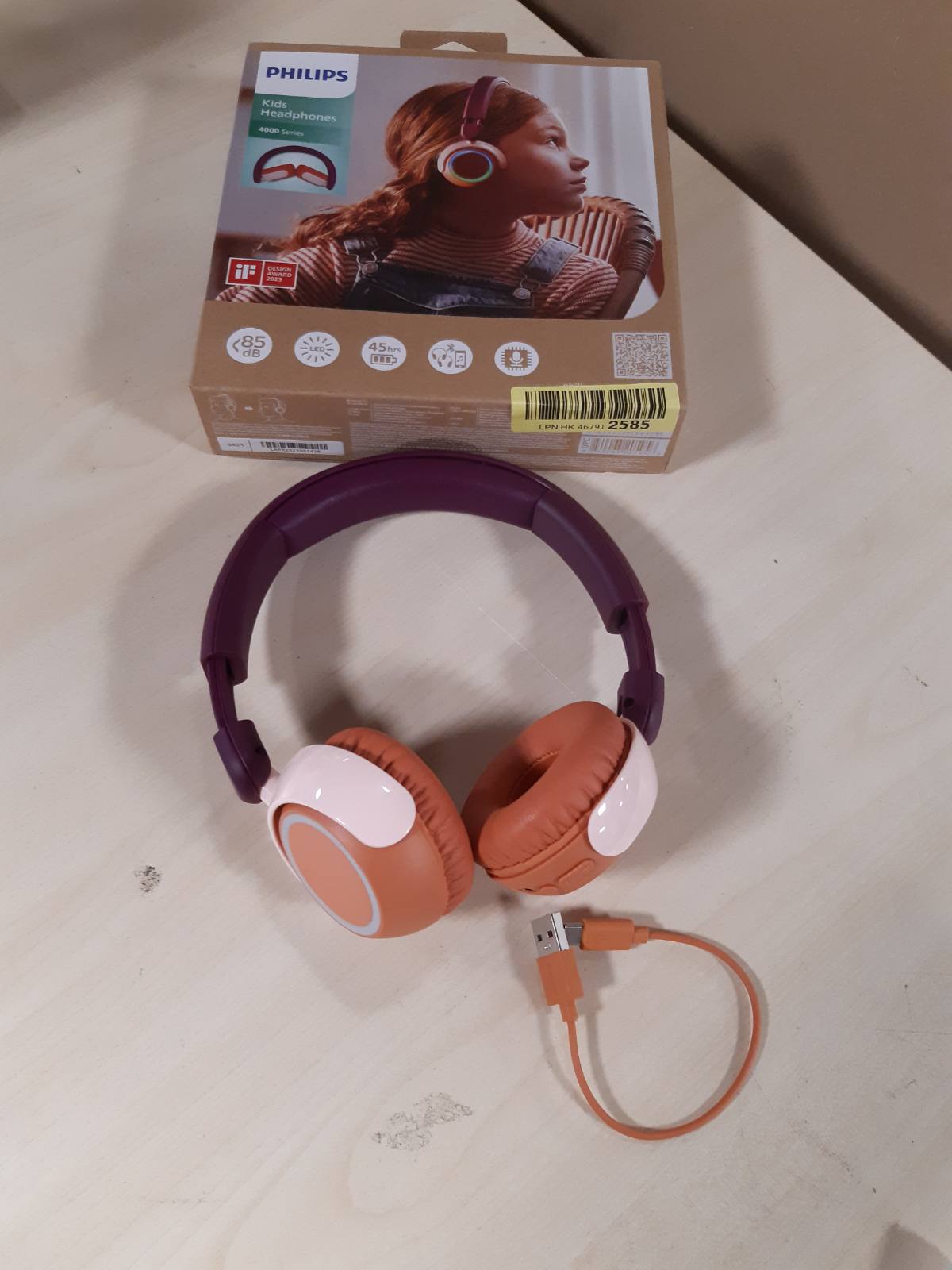 266390 - PHILIPS Kufje Bluetooth pa tel TAK4200MP Seria 4200 për fëmijë, të palosshme, 45 orë riprodhim, kufizues volumin, ndarje audio, me kabllo USB-C - Vjollcë e purpurt