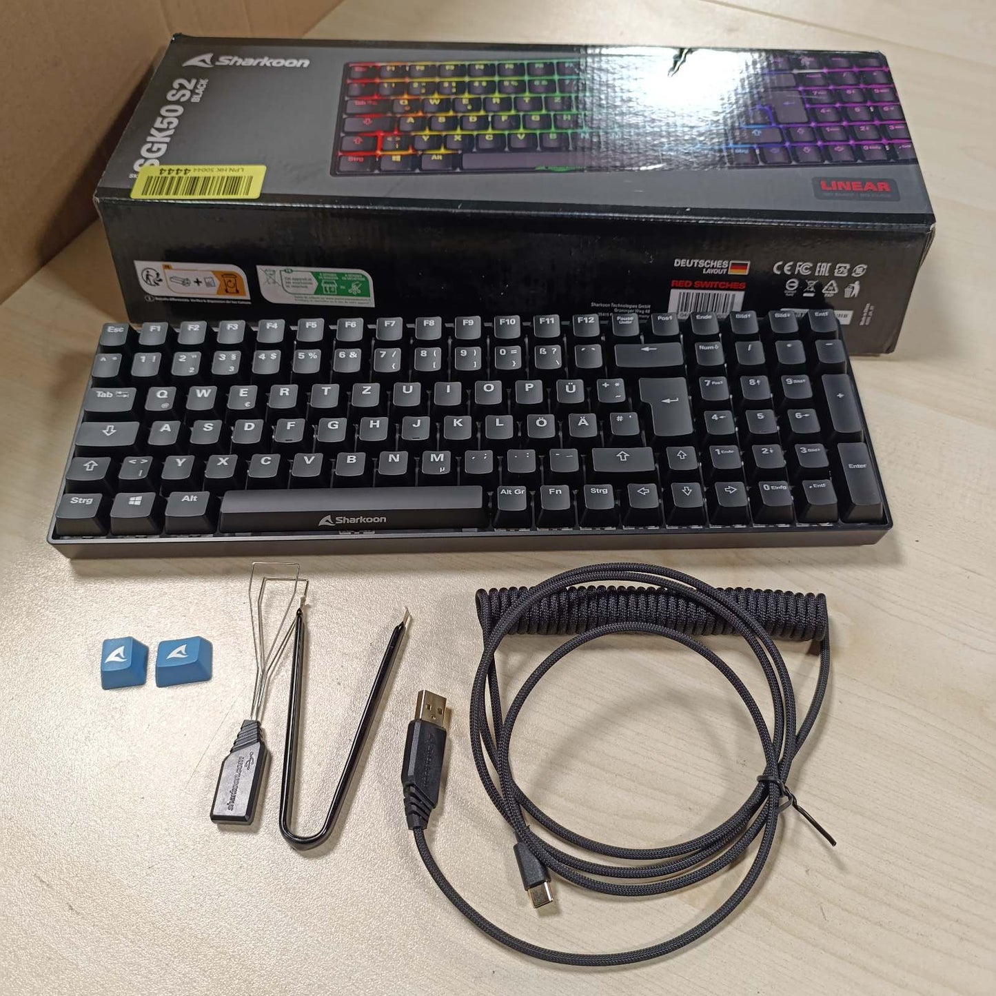 267766 - SHARKOON SGK50 S2 E ZEZË, RGB, Gateron Rot