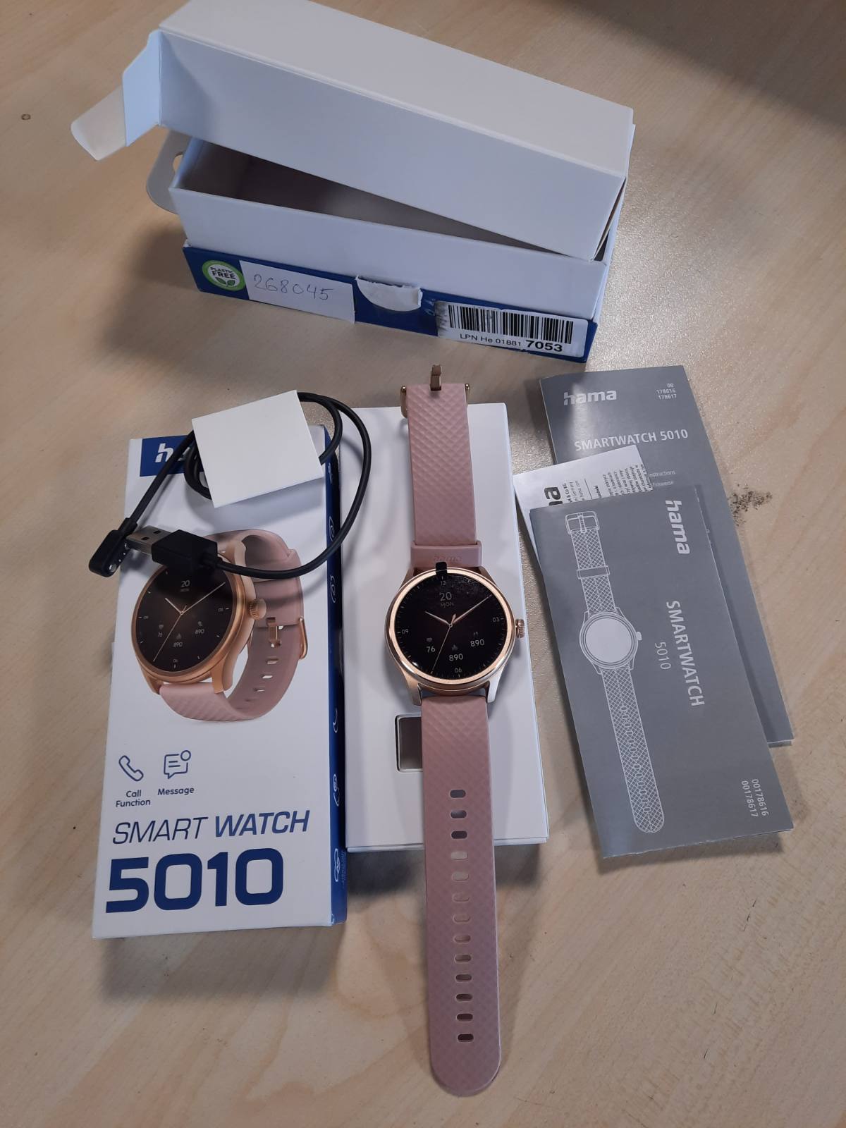 268045 - HAMA Ora inteligjente, Ekran me ngjyra 1.38", Funksion telefoni, WhatsApp, Email, Asistent zanor, IP68, Monitor gjumi, 100 mënyra sportive, Rrahje zemre, Oksigjen në gjak, Kalori, rose