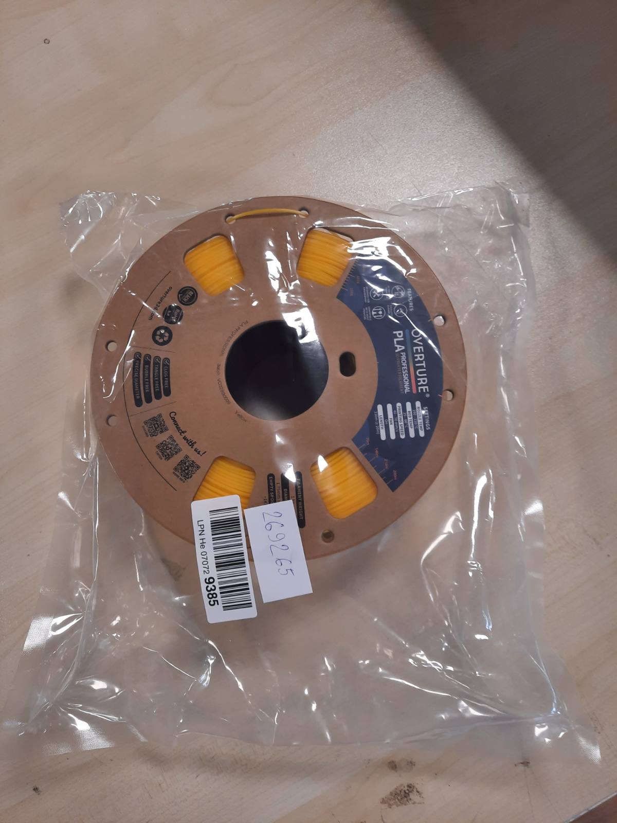 269265 - OVERTURE Filament PLA Plus (PLA+) 1.75 mm, Fortësi Profesionale PLA 1 kg (2.2 lbs), Saktësi Dimensionale +/- 0.02 mm, për Printer 3D (E Verdhë)