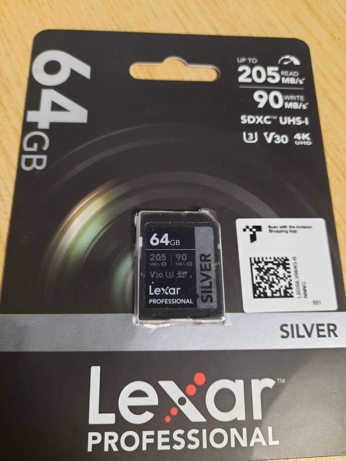 273285 - LEXAR Kartë SD 64GB SILVER, Lexim deri në 205MB/s, Shkrim 90MB/s, SDXC UHS-I, Klasa 10, U3, V30