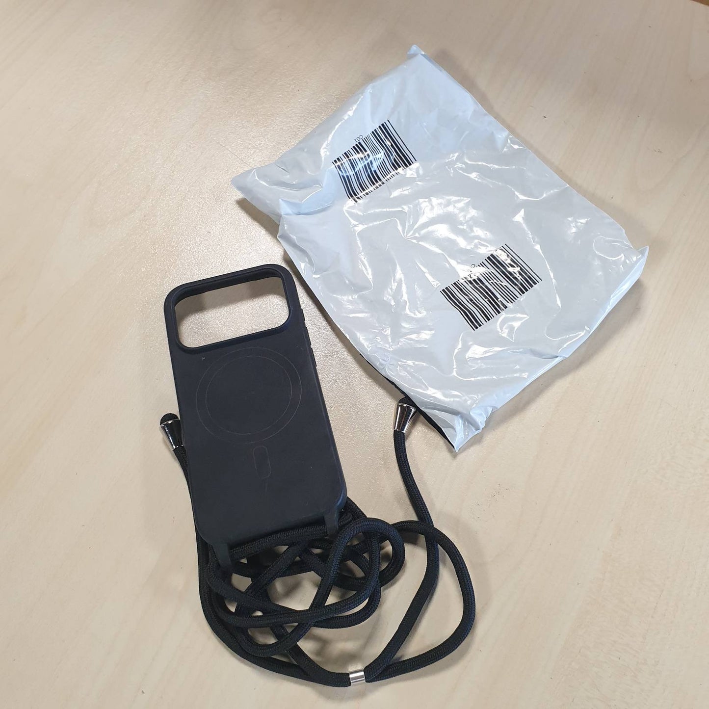 274017 - XINYUNEW Mbështjellës magnetik për iPhone 17 Pro me kordon, i pajtueshëm me varësen MagSafe, silikoni i lëngshëm, litar TPU, mbulesë rezistente ndaj goditjeve, e zezë