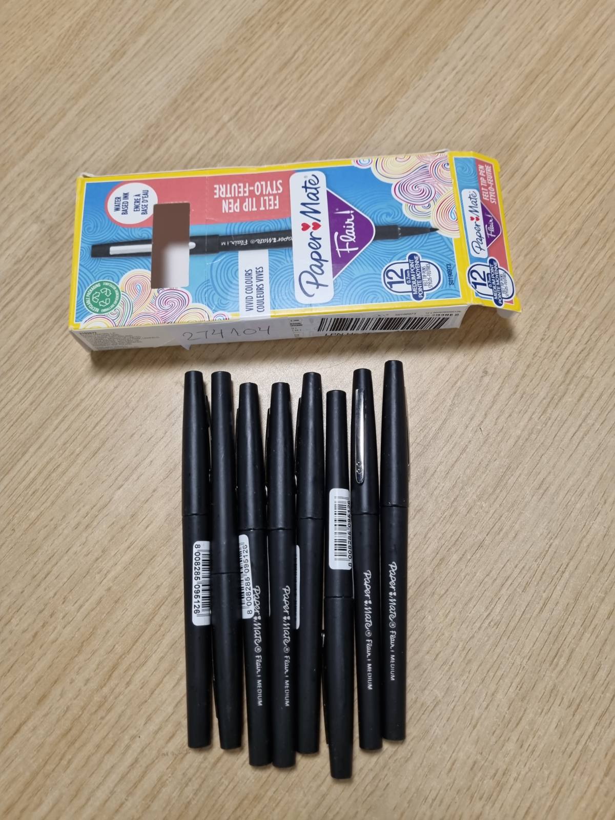 274104 - PAPER MATE Stilolapsa me majë feltri Flair, Shënues ngjyrosës kundër rrjedhjes (0.7 mm), Bojë e zezë, Kuti me 12 copë