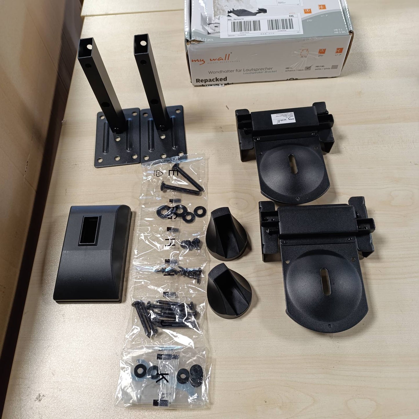 276549 - mywall Montim në Mur i Altoparlantit HB5L HB 5 L, i Rregullueshëm pa Vegla, i Anueshëm + Rrotullues, Kapacitet 25 kg, i Zi, 1 Palë