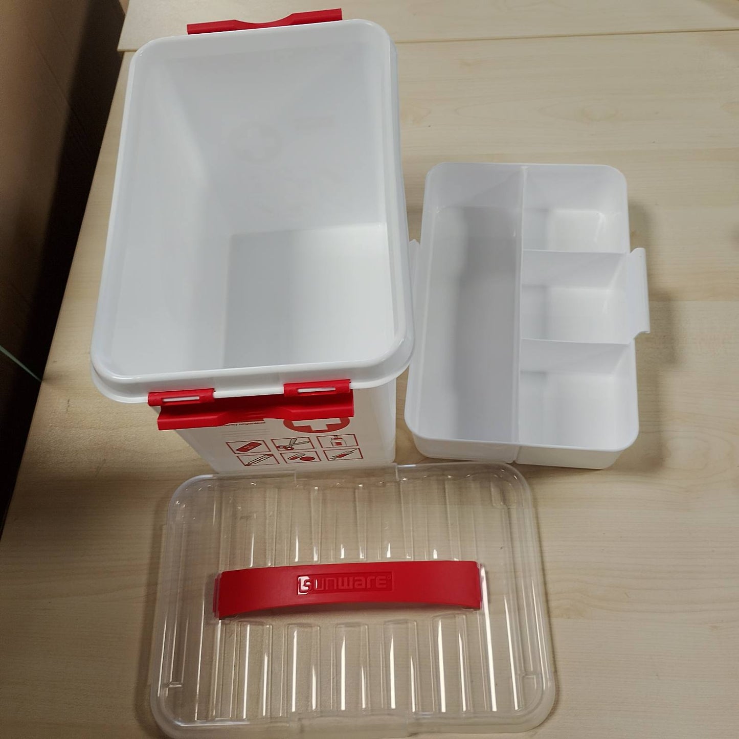 276896 - SUNWARE Kutia e Ndihmës së Parë Q-line 9L, 30x20x22.3 cm, Kuti Ilaçesh e Bardhë dhe e Kuqe