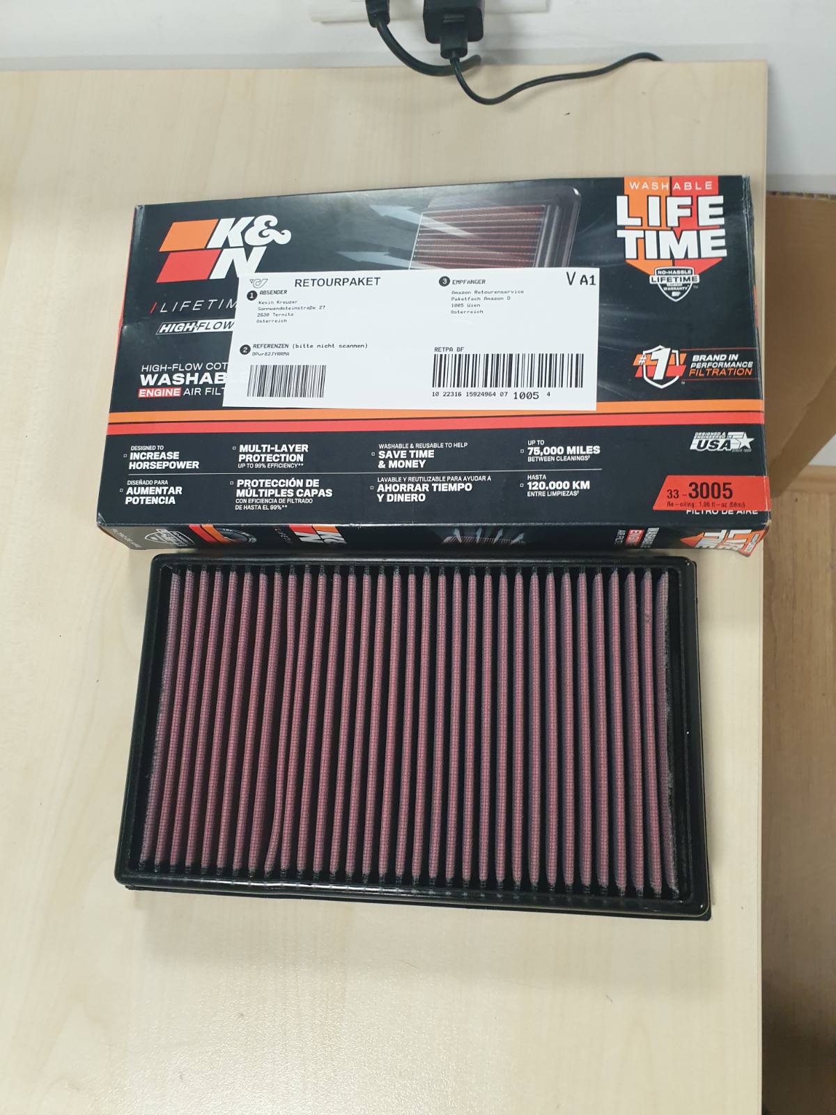288517 - K&N 33-3005 Filtër ajri zëvendësues 2012-2024 për Golf, Tiguan, Passat, Polo, A3, Q2, S3, TT, Ateca, Leon, Laroq, Octavia, larës