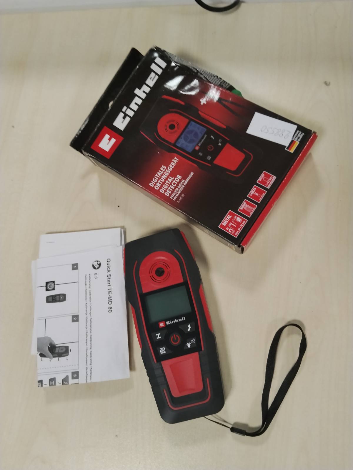 288550 - EINHELL Lokator Dixhital TE-MD 80, Thellësi maksimale zbulimi: metal hekuri 80 mm, linjë elektrike 60 mm, metal jo-ngjyror 38 mm, dru 24 mm, Kalibrim automatik, Ekran LCD
