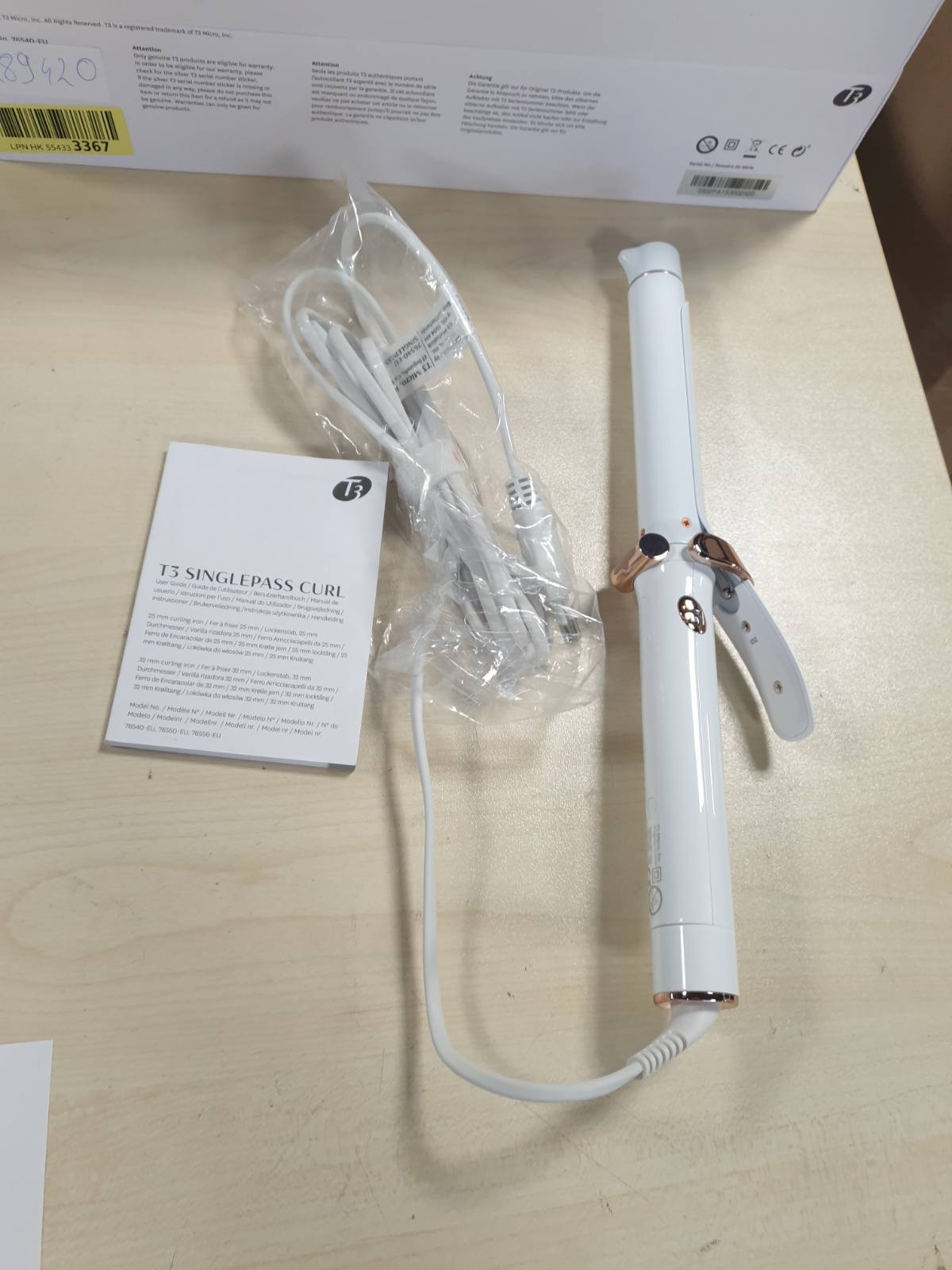 289420 - T3 Hekur Profesional për Kaçurrela SinglePass Curl, 25 mm, material qeramik, 450°F maksimumi, 1.8 m kabllo