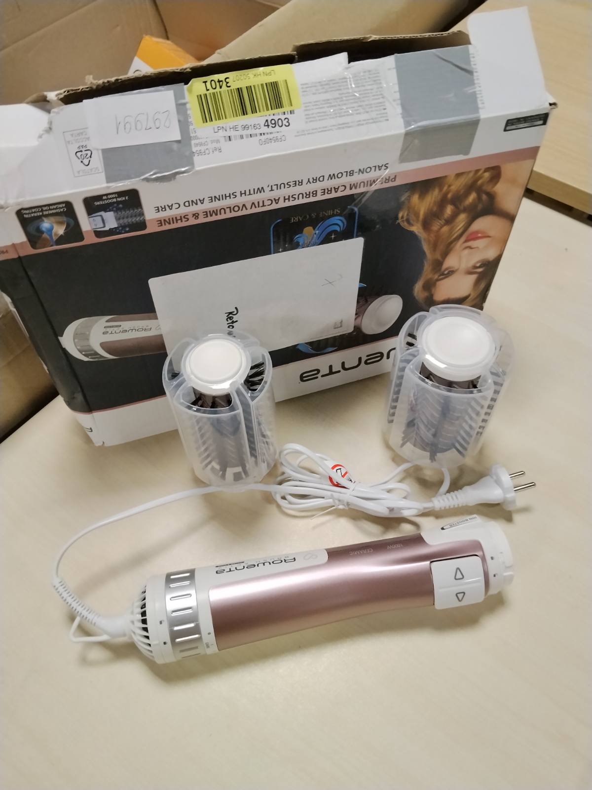 297991 - ROWENTA Furçë rrotulluese me ajër të nxehtë Brush Activ Premium Care, fije natyrale, veshje me keratin kashmiri, 2 aksesorë 40 mm dhe 50 mm, 3 cilësime, CF9540
