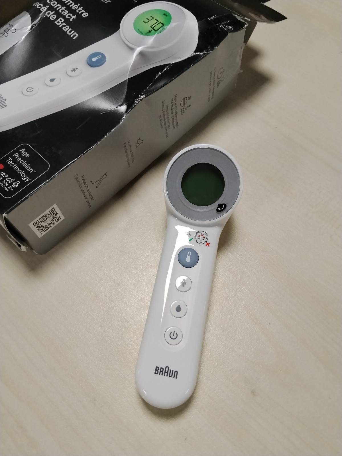 298069 - BRAUN Termometër ballit pa kontakt Sensian 7, Teknologjia Age Precision, 3-në-1, ekran dixhital me kod ngjyrash, i përshtatshëm për foshnje dhe fëmijë, BNT400