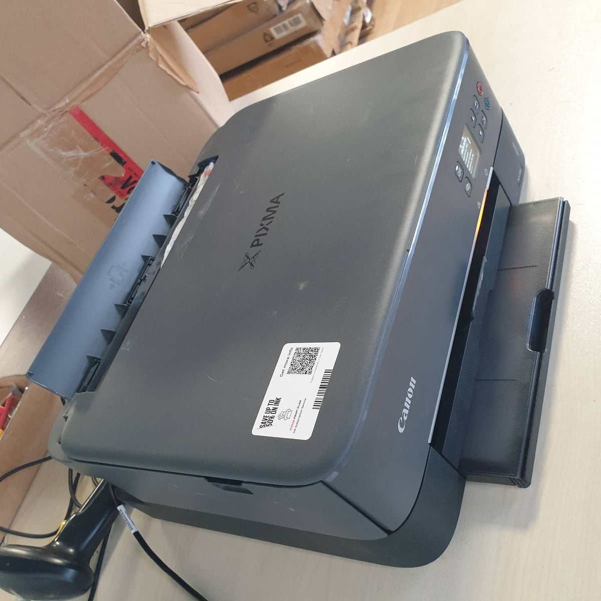 305082 - CANON PIXMA TS5350I - Printer Shumëfunksional 3-në-1 (Bojë, Printim, Kopjim, Skanim, A4, OLED 3.7 cm, Wi-Fi, Printim Dupleks, 2 Sirtarë Letre)