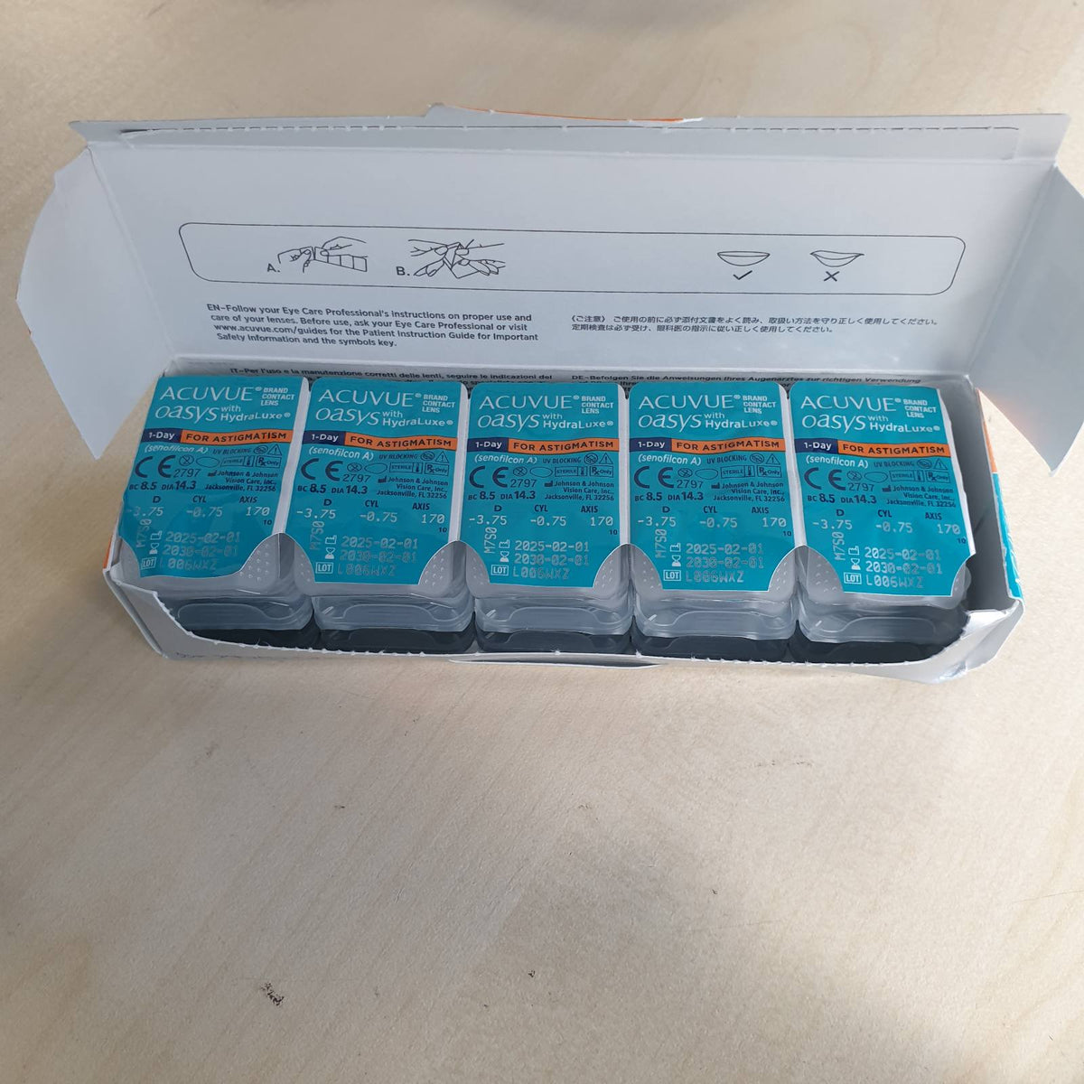 305888 - ACUVUE OASYS 1-Day për Astigmatizëm, -3.75 dioptri, Cilindër -0.75, Ach 170, BC 8.5, 30 lente, mbrojtje UV