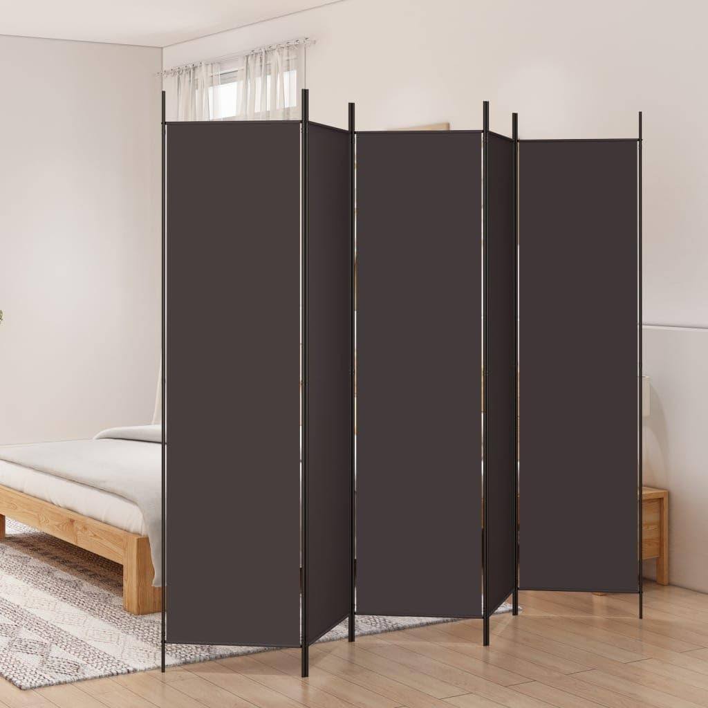 313048 - vidaXL Ndarëse dhome me 5 panele, ngjyrë kafe, 250x200 cm, prej pëlhure