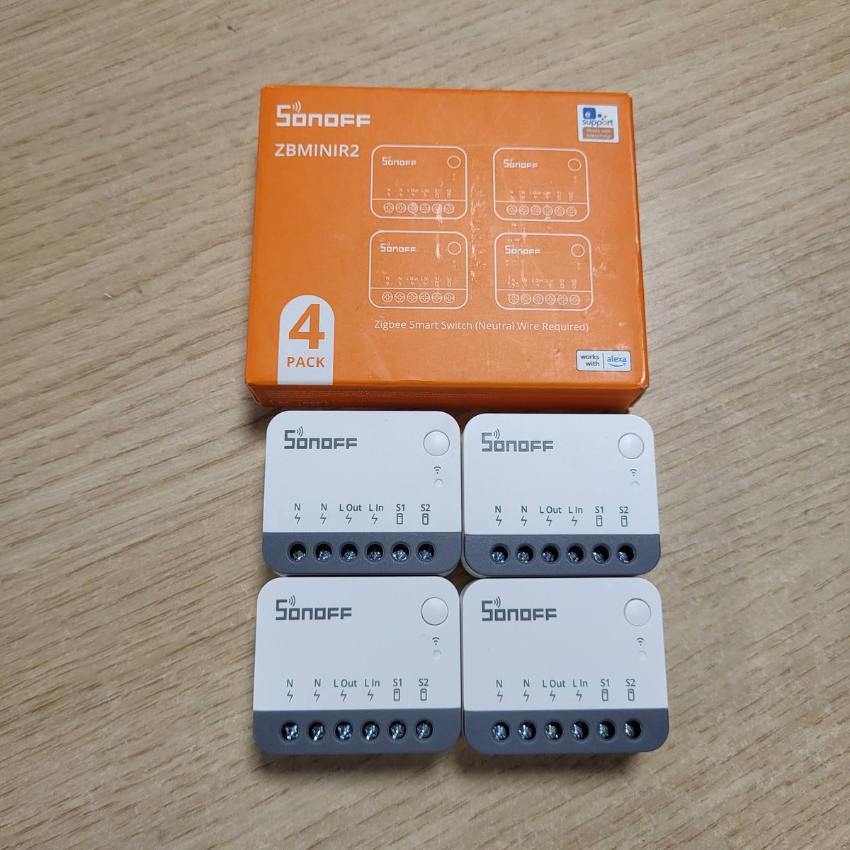 313195 - SONOFF Zigbee Smart Switch, Funksionon me Alexa dhe Google Home, Pako me 4, Kërkon një Zigbee Gateway, Kërkon një Tel Neutral