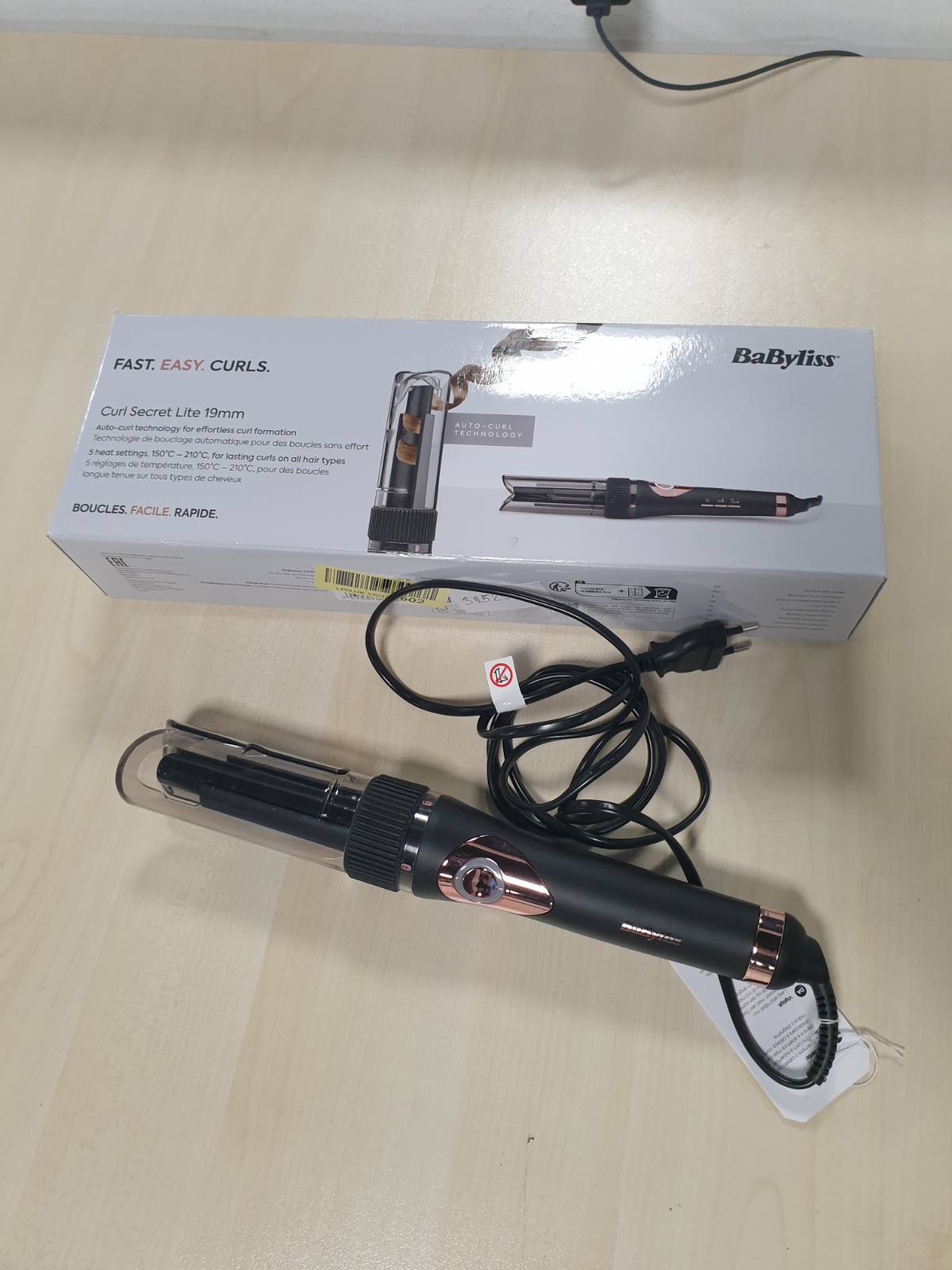 315296 - Curl Secret Lite C1031E, Hekur automatik kaçurrelash, 5 Cilësime Nxehtësie deri në 210°C, Ngjyrë E Zezë dhe E Artë Rozë