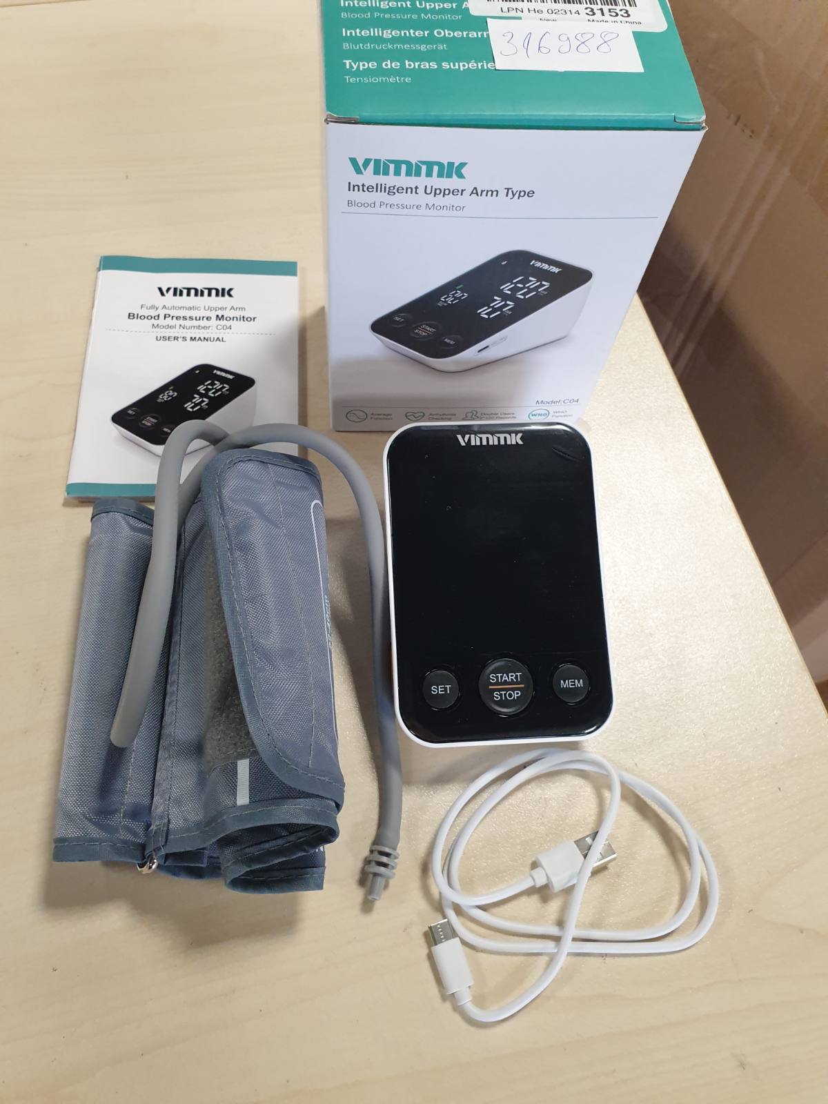 316988 - VIMMK Monitor dixhital i presionit të gjakut për krahun e sipërm, ekran LED, zbulim të aritmisë, matje puls, 2 x 120 cilësime memorie, madhësia e manshetës 22-40 cm
