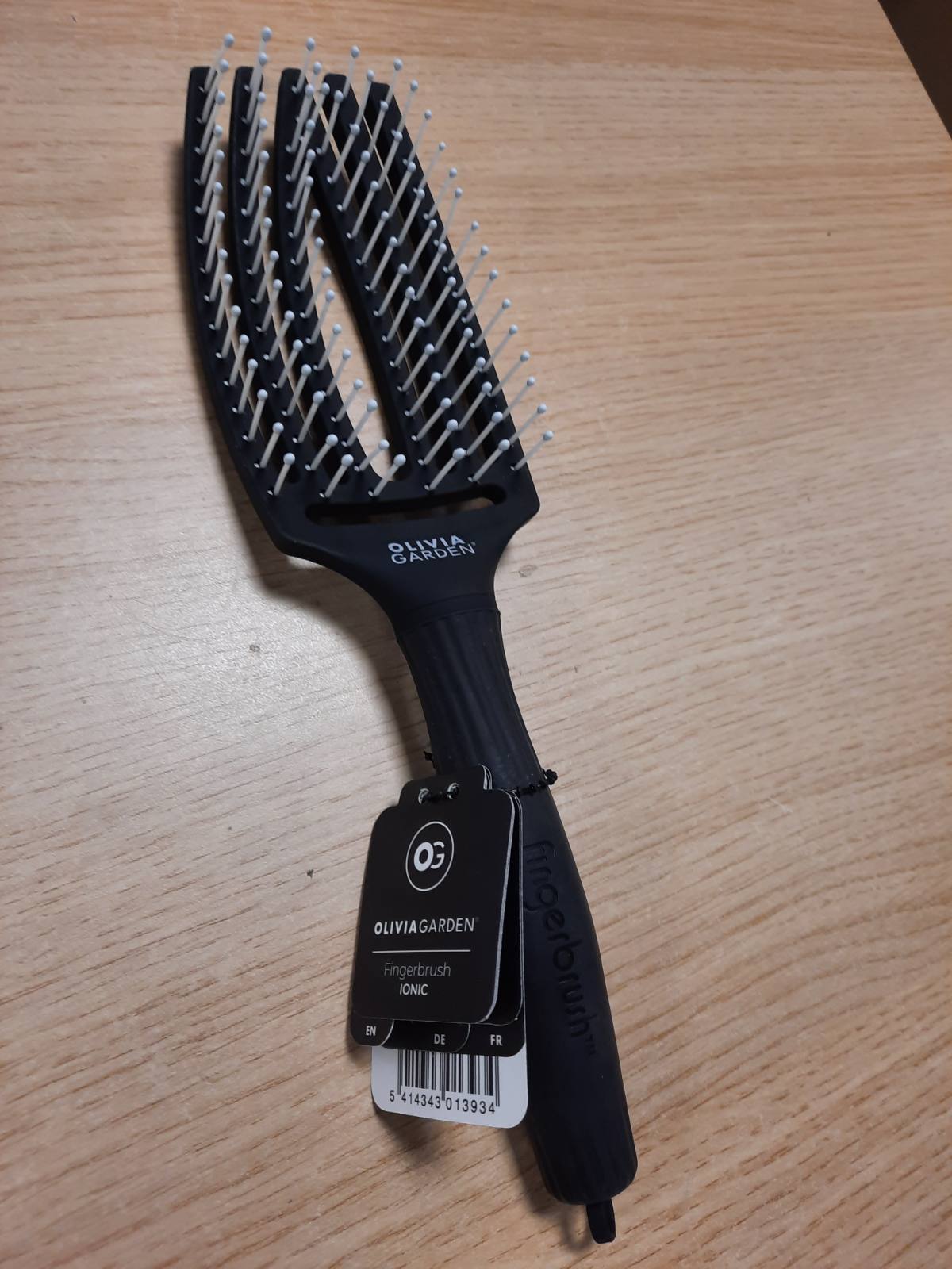 317764 - OLIVIA GARDEN - Furçë për Kujdes me Finger Brush Iconic - Madhësi Mesatare - E Zezë - Furçë me qime najloni për zbërthim dhe stilim