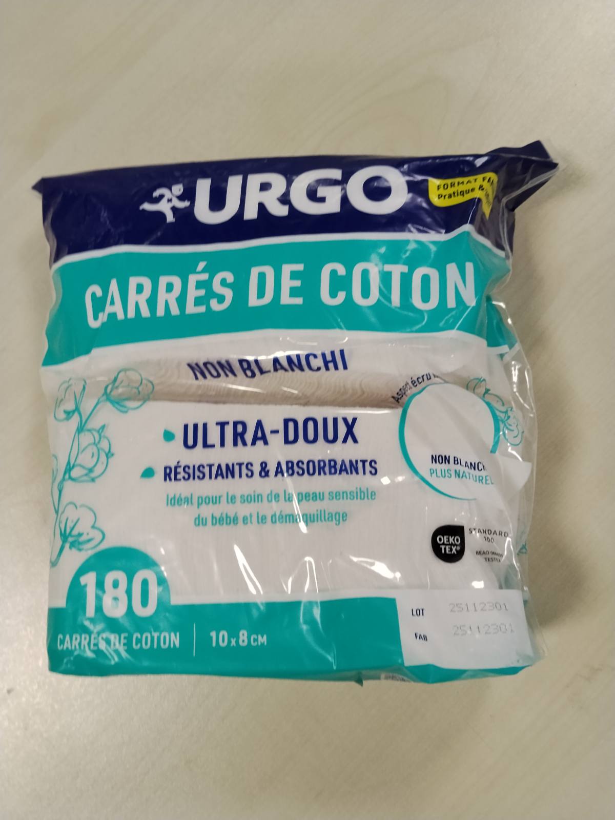 318783 - URGO - Pambuk katrorë Ultra i butë thithës - 180 copë, Pambuk me cilësi të çertifikuar OEKO-TEX®, i pazbardhur