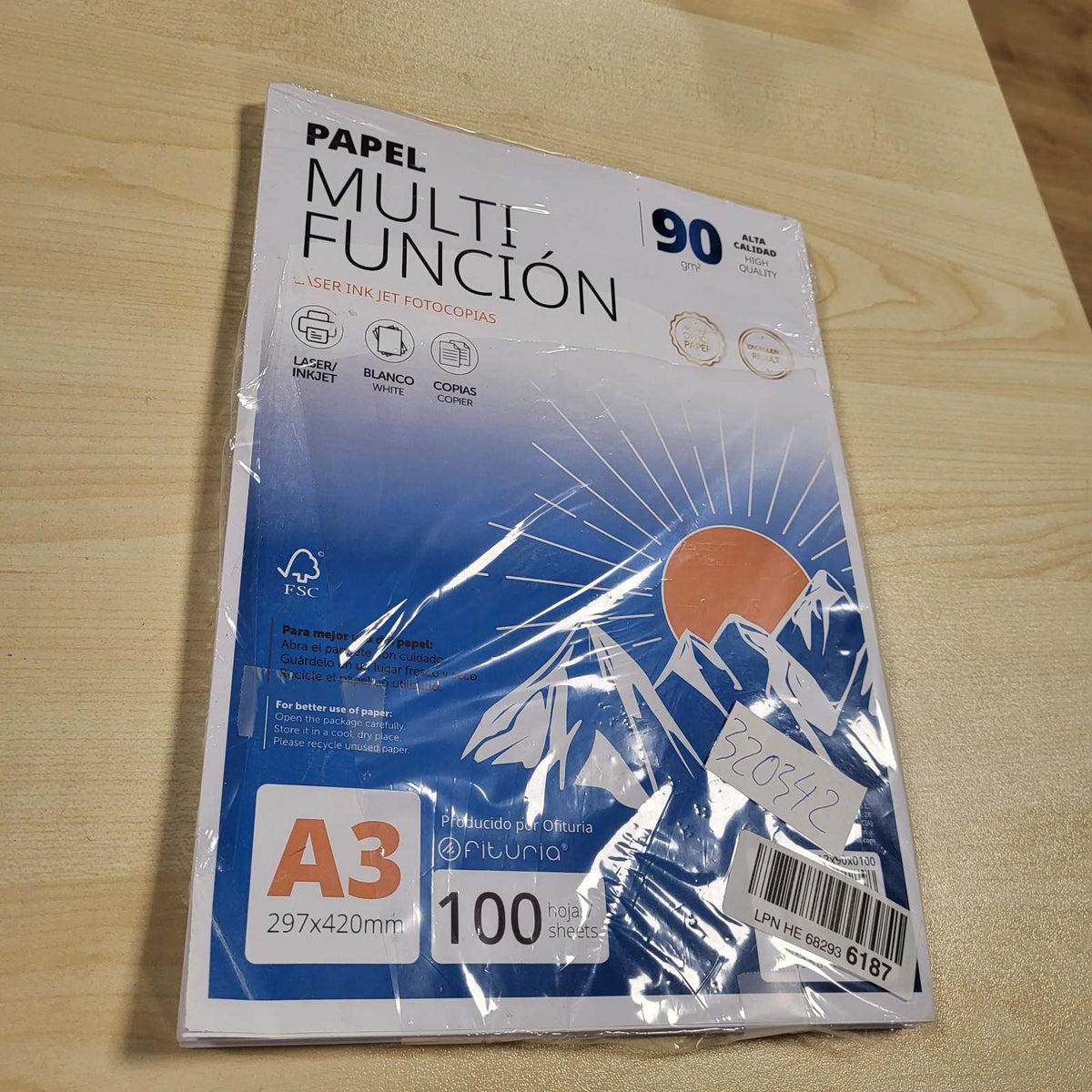 320342 - OFITURIA Letër A3 90gsm 100 fletë, Letër Printeri Shumëfunksionale, 90g, 100 fletë