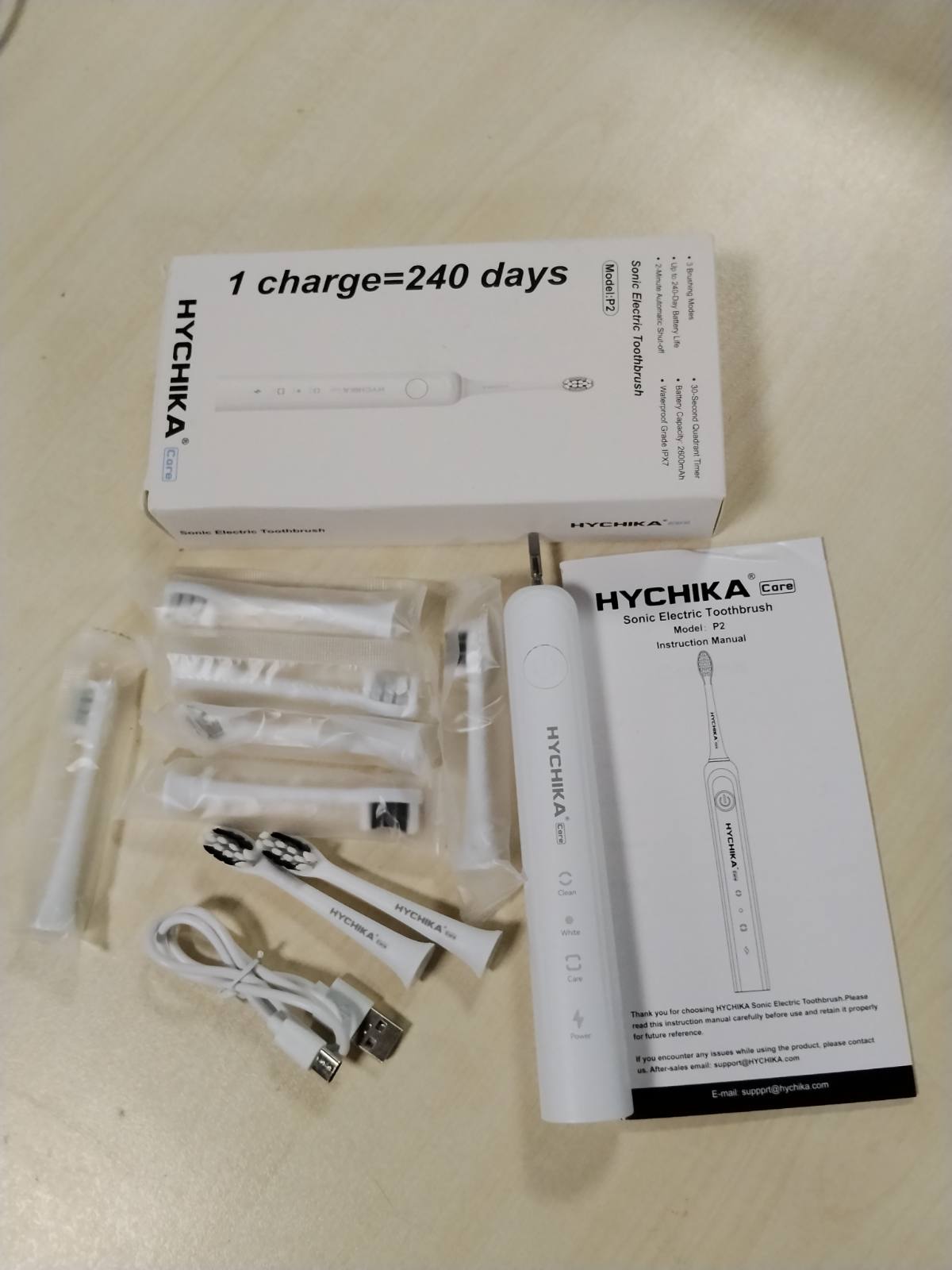 321358 - Furçë dhëmbësh elektrike, jetëgjatësi baterie 240 ditë, 8 koka zëvendësuese, bateri e rikarikueshme, 3 mënyra, IPX7 rezistente ndaj ujit, e bardhë