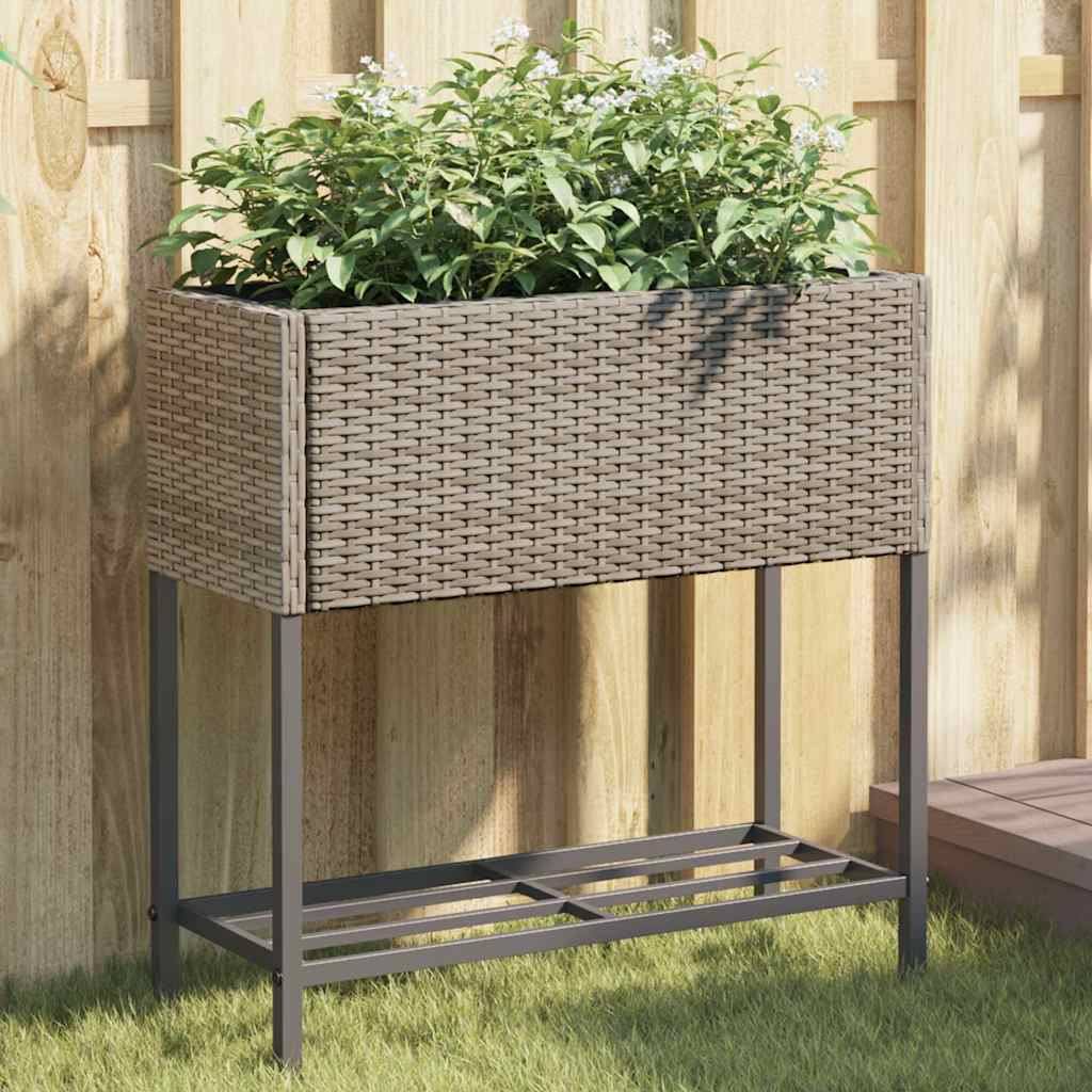 280408 -vidaXL Vazo Kopshti me Raft Gri Poliestër Ratan 70x70x28cm
