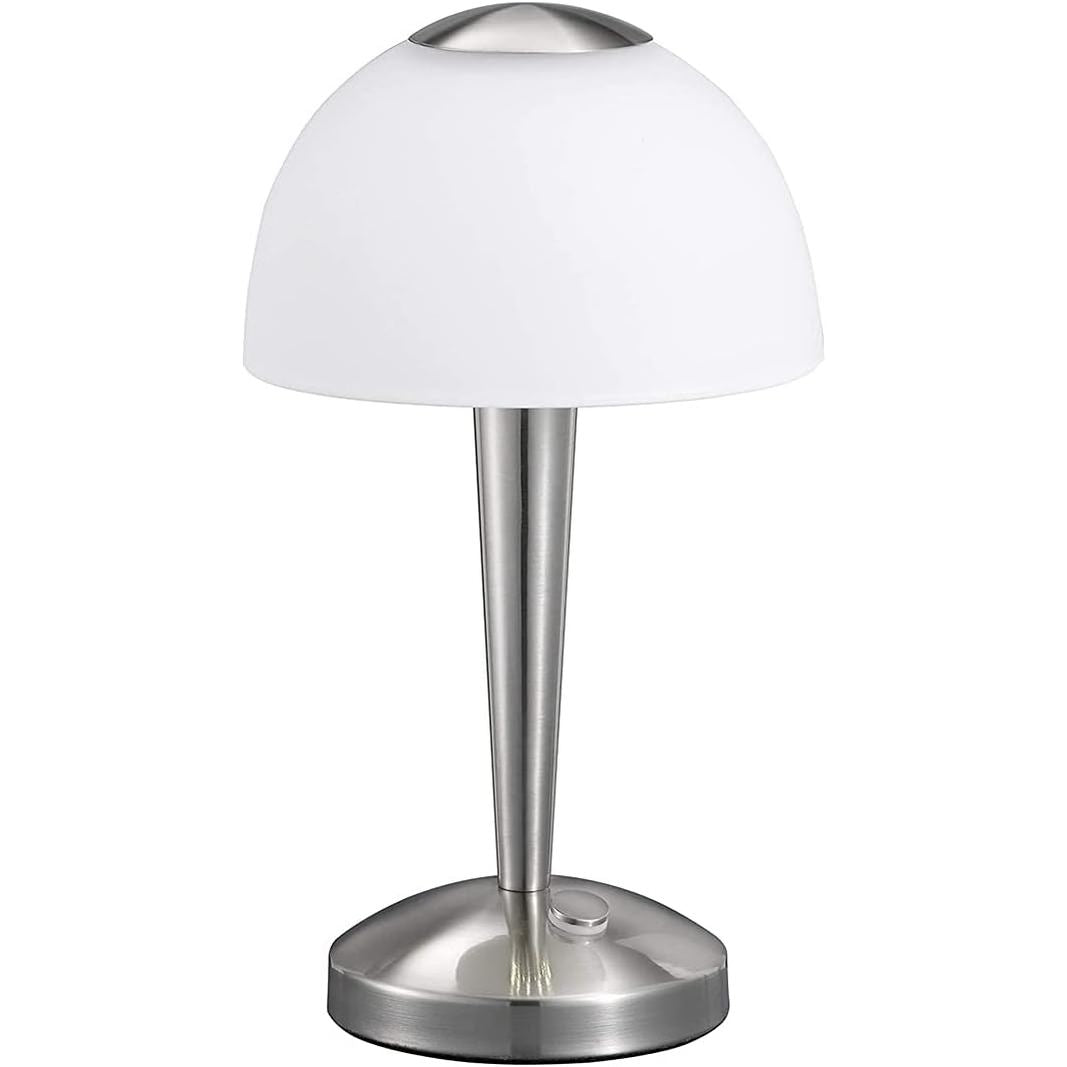 226912 - Trio Lighting Llambë Tavoline LED, Nikeli Mat, Xham Sateni i Bardhë, Rregullues me Prekje, 3 Nivele Ndriçimi, 1 x 5W LED, Lartësi 28 cm