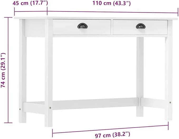 265448 - vidaXL Tavolinë Konsole prej Druri Pishe me 2 Sirtarë, Hyrje për Dhomë Ndenjeje, Divan Anësor, Fundi i Korridorit, Tavolinë Grimi