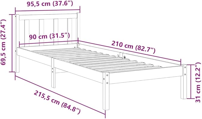 265610 - vidaXL Kornizë Shtrati Ekstra e Gjatë pa Dyshek, Baza e Shtratit për Dhomë Gjumi, Bazament Dysheku për Krevat Tek, Stil Modern, Dru i Bardhë 90x210 cm, Dru Pishe
