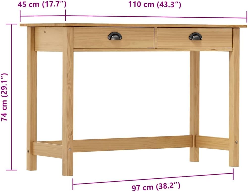 280648 - vidaXL Tavolinë Konsolë prej Druri Masiv Pishe me 2 Sirtarë, Honey Brown