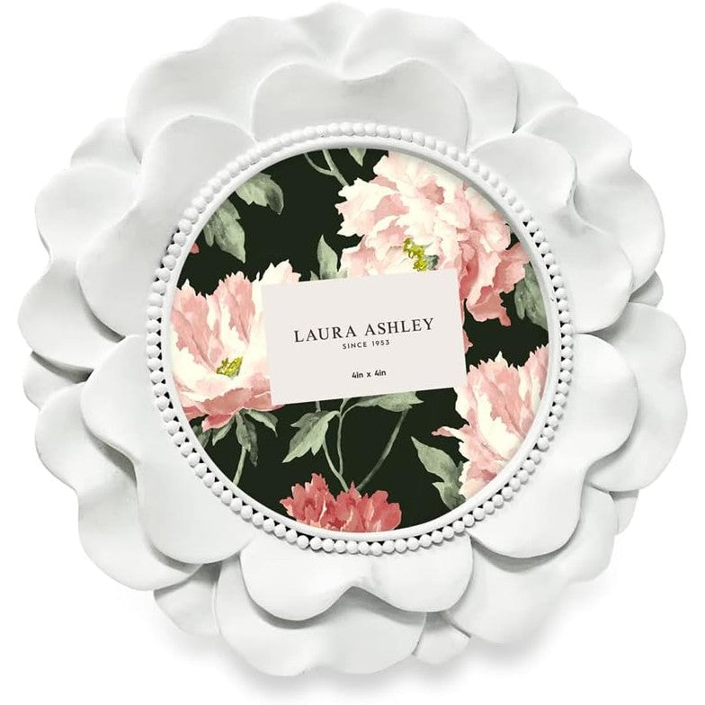 251461 - Kornizë Fotoje e Rrumbullakët prej Rrëshire Laura Ashley me Border me Rruaza, 10 x 10 cm, e Bardhë