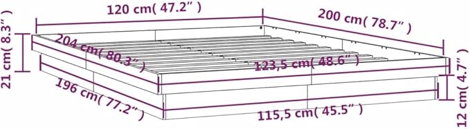 141716 - Kornizë Krevati vidaXL pa Dyshek 120 × 200 cm me LED, Dru Masiv, e Bardhë