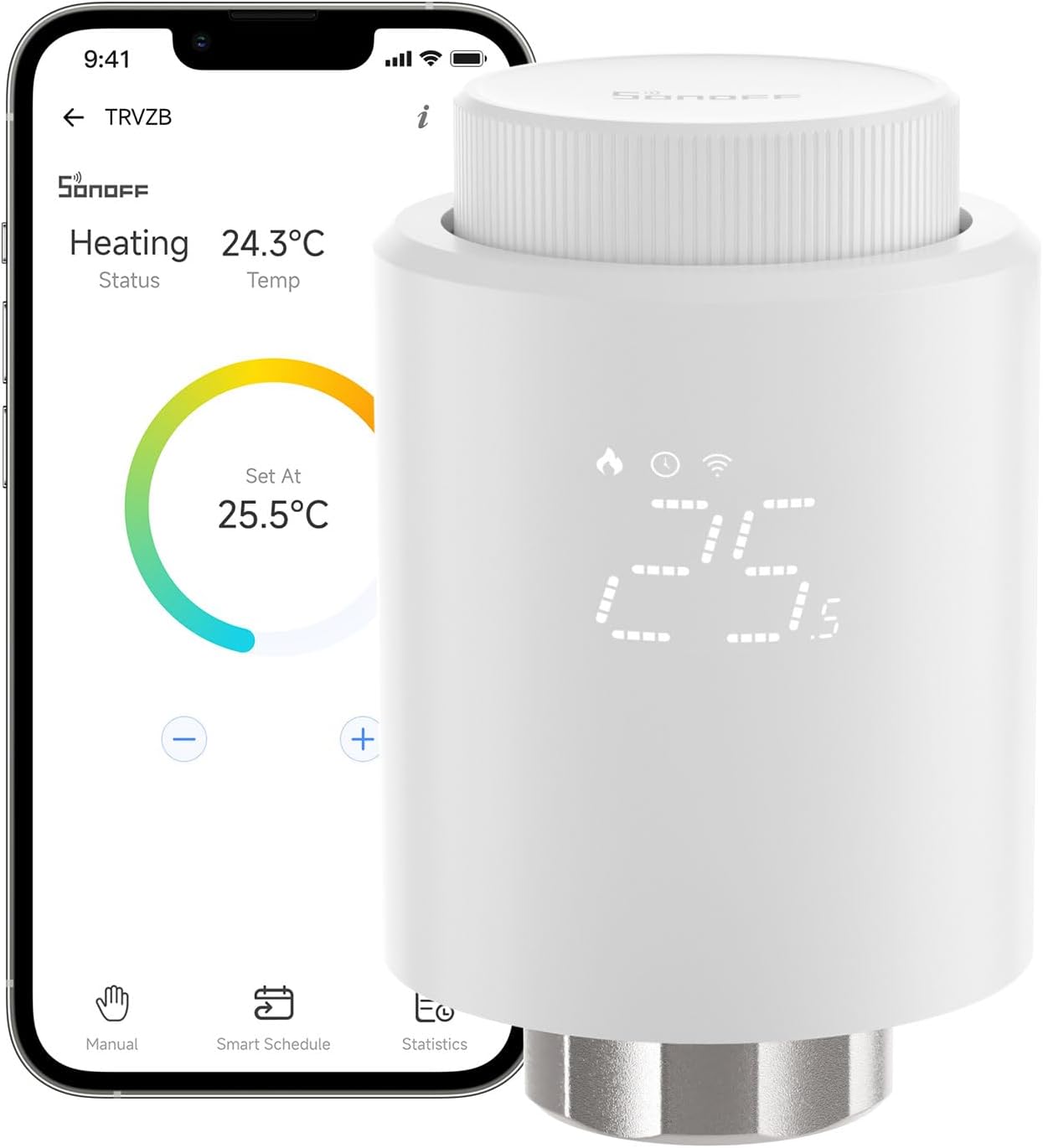 226600 - SONOFF Kokë Termostatike Inteligjente Zigbee për Valvul Termostatike Radiatori 1 copë, Kontrollues Temperature, Ekran LED, Kërkohet Qendër Zigbee 3.0, Kontroll me Zë