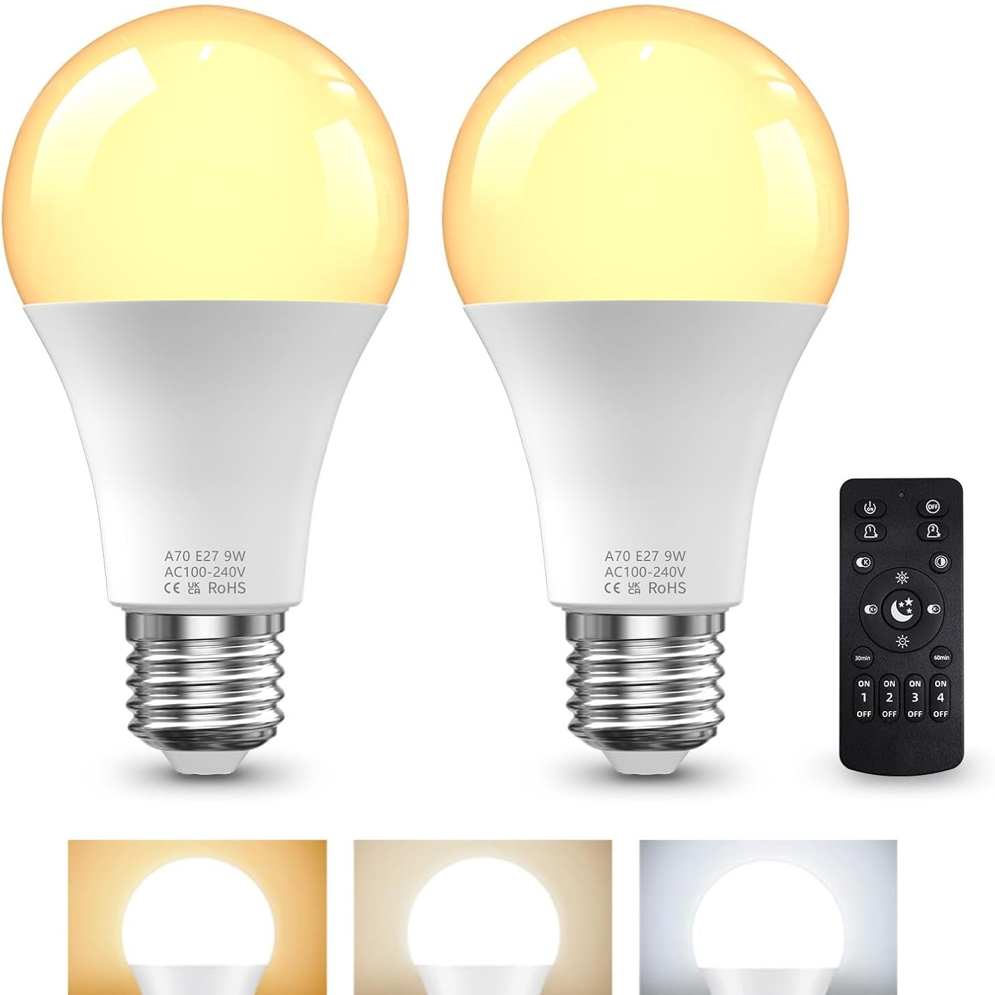 218473 - BrightArk Llampa LED E27 me telekomandë, 9W, 3 temperatura ngjyrash 3000K-6000K, funksion memorieje