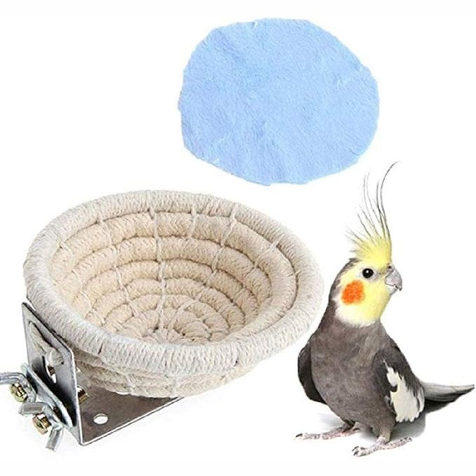 141900 - Fole e punuar me dorë prej litari pambuku për zogj të vegjël (budgie, parakeet, cockatiel, canary, finch, lovebird). E përshtatshme për kafaz dhe folezim, e butë dhe komode.