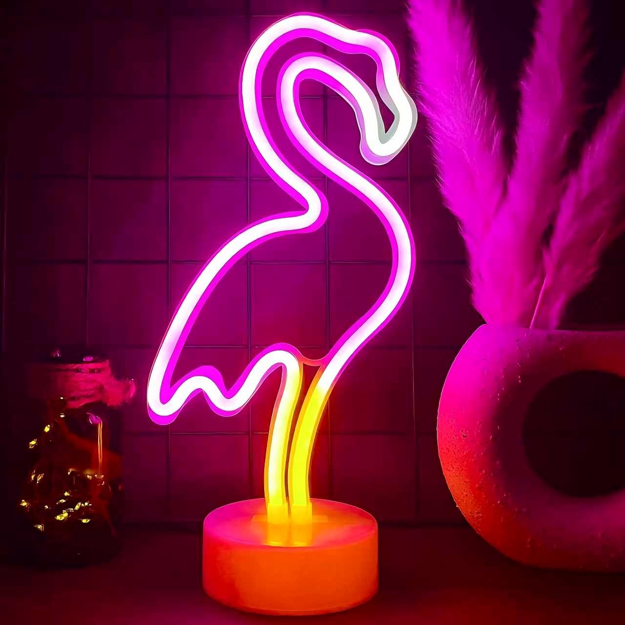 220141 - NIWWIN Tabela Neoni për Dhomë Gjumi, Flamingo, me Mbështetëse, Energji Baterie ose USB, Dekorim Dritash për Festën e Ditëlindjes
