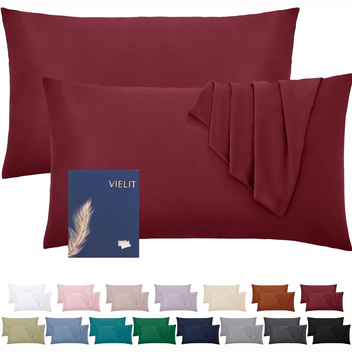 220430 - VIELIT Mbulesë jastëku 40 x 80 cm, Eko-Certifikuar, Pako me 2, Mikrofibre, Rezistente, Hipoalergjike, E kuqe