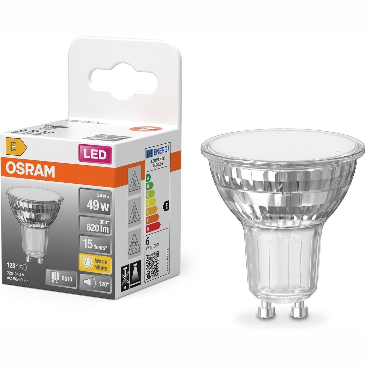 220260 - OSRAM LED STAR PAR16 Dritë LED, xham, 5.6 W, 620 lm, 2700 K, klasa e efikasitetit të energjisë: E, CRI: 80