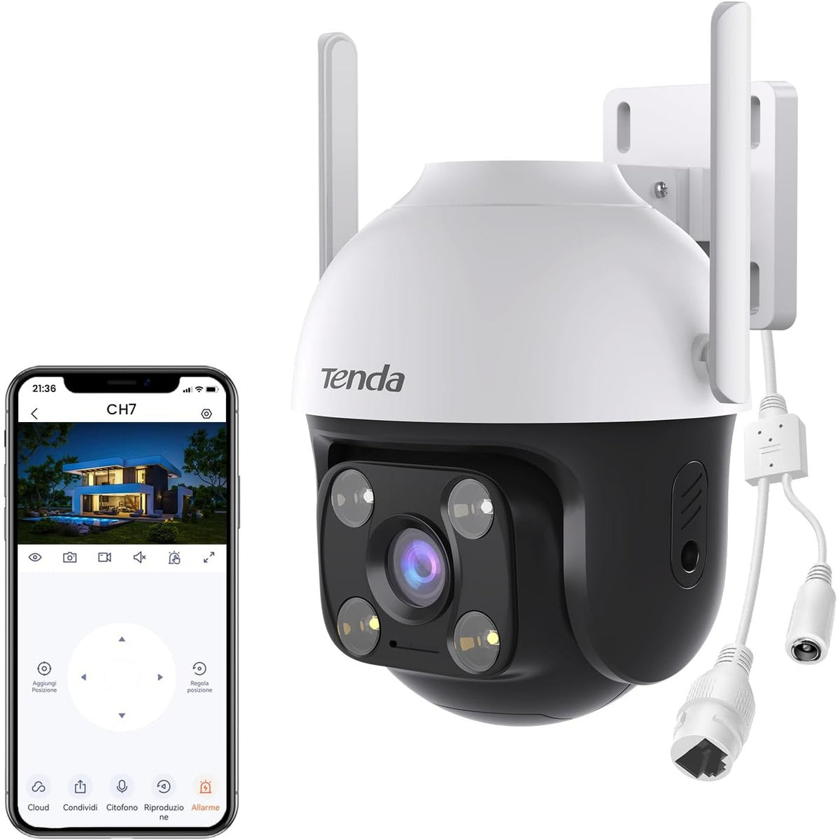 319707 - Tenda Kamerë Mbikëqyrjeje me WiFi për Jashtë 2K+, Zbulim i Automjetit, Personave dhe Lëvizjes, 4MP me Shikim Nate, Audio 2-Kahëshe, Alarm Zëri dhe Drite, Kontroll Aplikacioni/Web, CH7