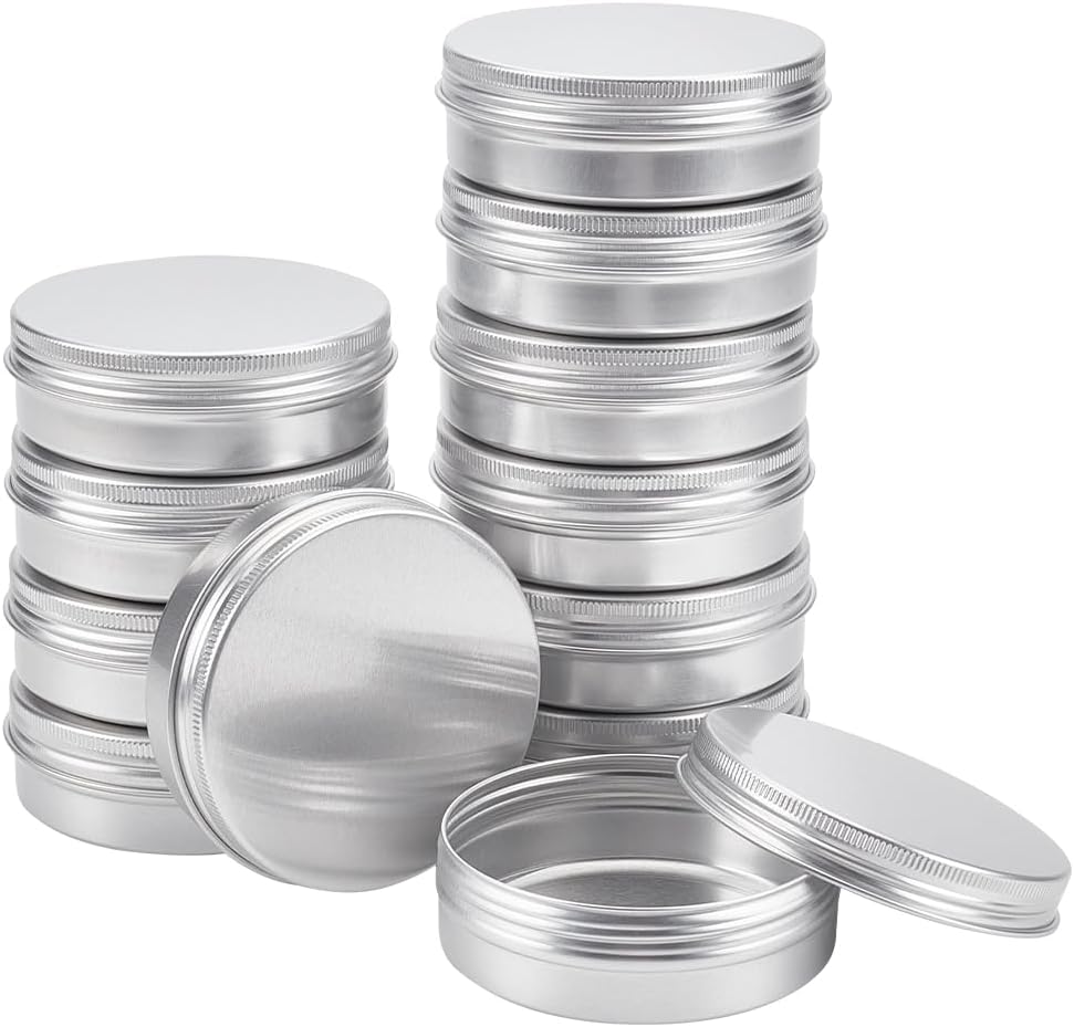 227810 - BENECREAT 12 copë kavanoza alumini prej kallaji 100 ml, kanaçe alumini të rrumbullakëta, enë kozmetike me kapakë me vidë për punime artizanale, balsam, qirinj, ruajtje për udhëtime - Platinum