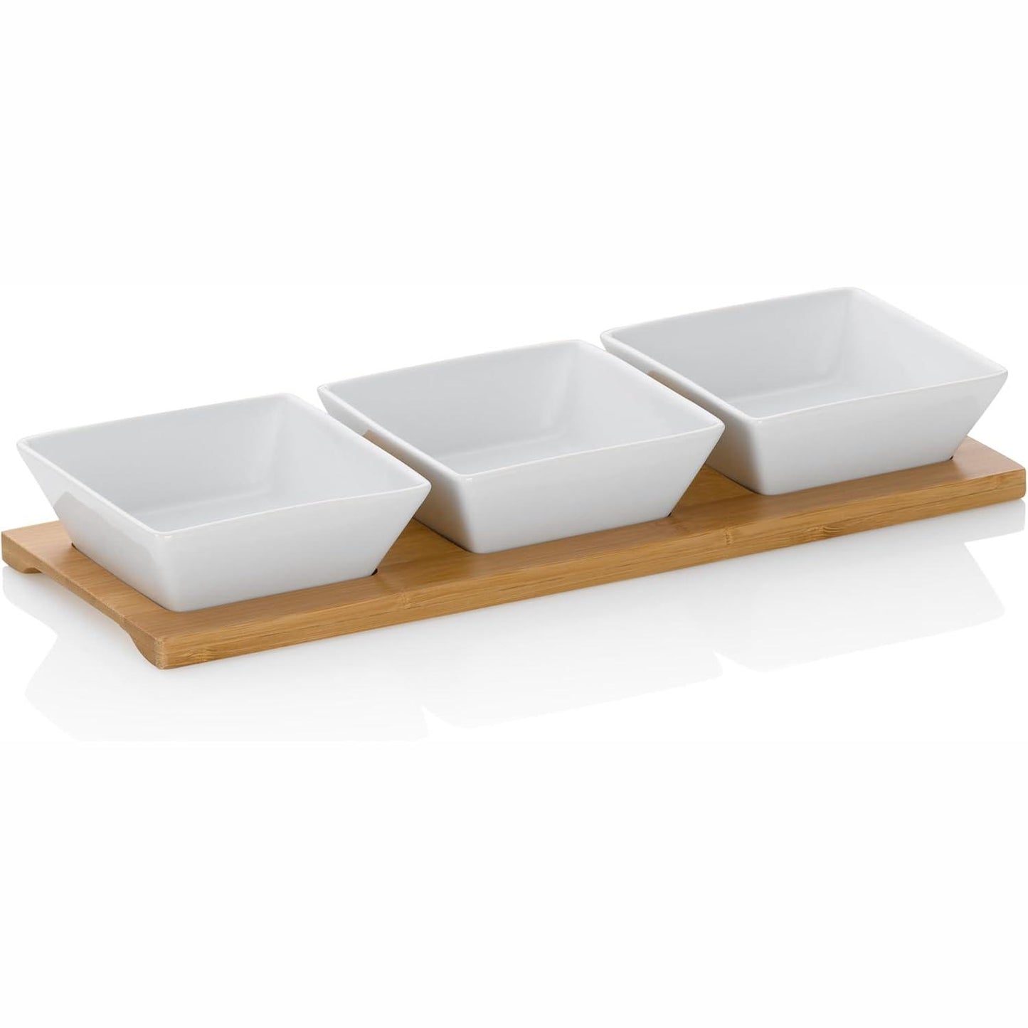 228158 - SET TASASH SERVIRJE KELA PHILIPA ME 4 PJESË, TASA PËR USHQIME TË LEHTA PËR ME PJATË SERVIRJE PËR BAMBU, KATROR, SET TASASH PËR SALCË, I BARDHË