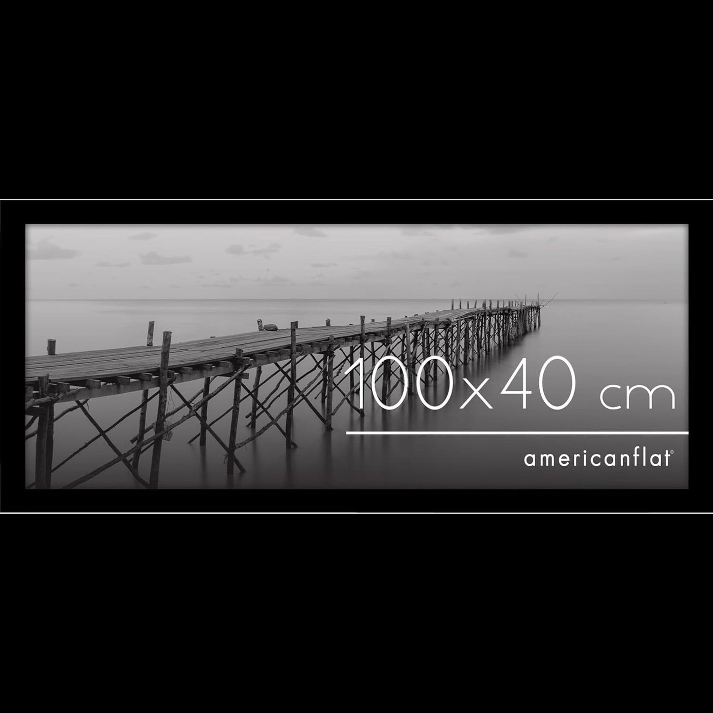 245674 - AMERICANFLAT Kornizë e Zezë 100x40 cm, Kornizë Fotoje prej Druri MDF me Pleksiglas të Lëmuar, Pajisje Varëse Horizontale ose Vertikale