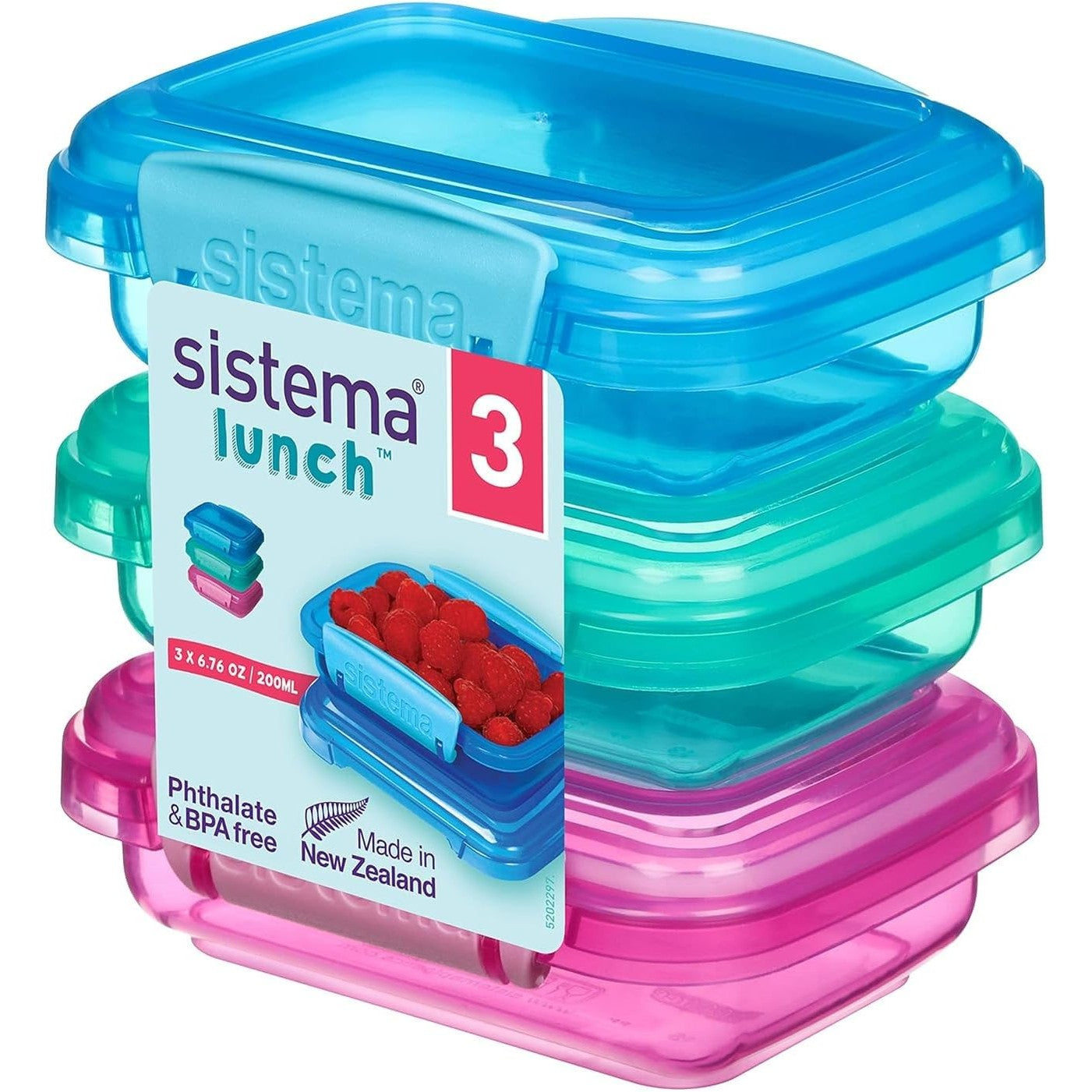 184470 - SISTEMA Kuti për Ruajtjen e Ushqimit për Drekë nga Plastika pa BPA, 200 ml, 3 Copë, Ngjyra të Ndryshme