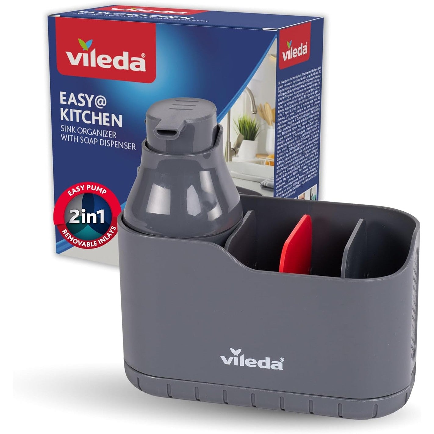 201420 - VILEDA Organizues Lavamani me Dozator Sapuni dhe Mbajtëse Sfungjeri për Kuzhinë, Materiali Plastik, i Qëndrueshëm dhe i Pandryshkshëm