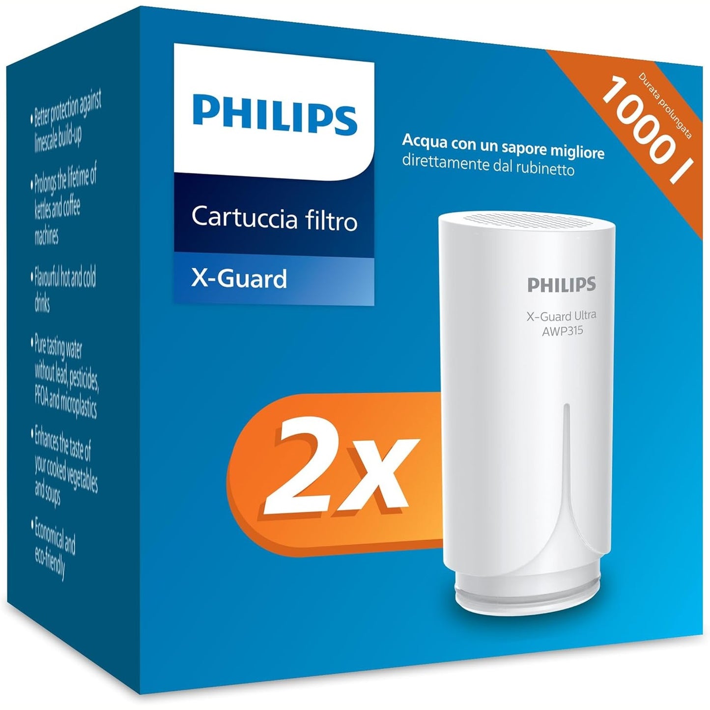 219454 - Philips Filtri i ujit të rubinetit AWP305P2/10 me mikrofiltrim X-Guard, zvogëlon deri në 99% klorin dhe substancat që ndikojnë në shije